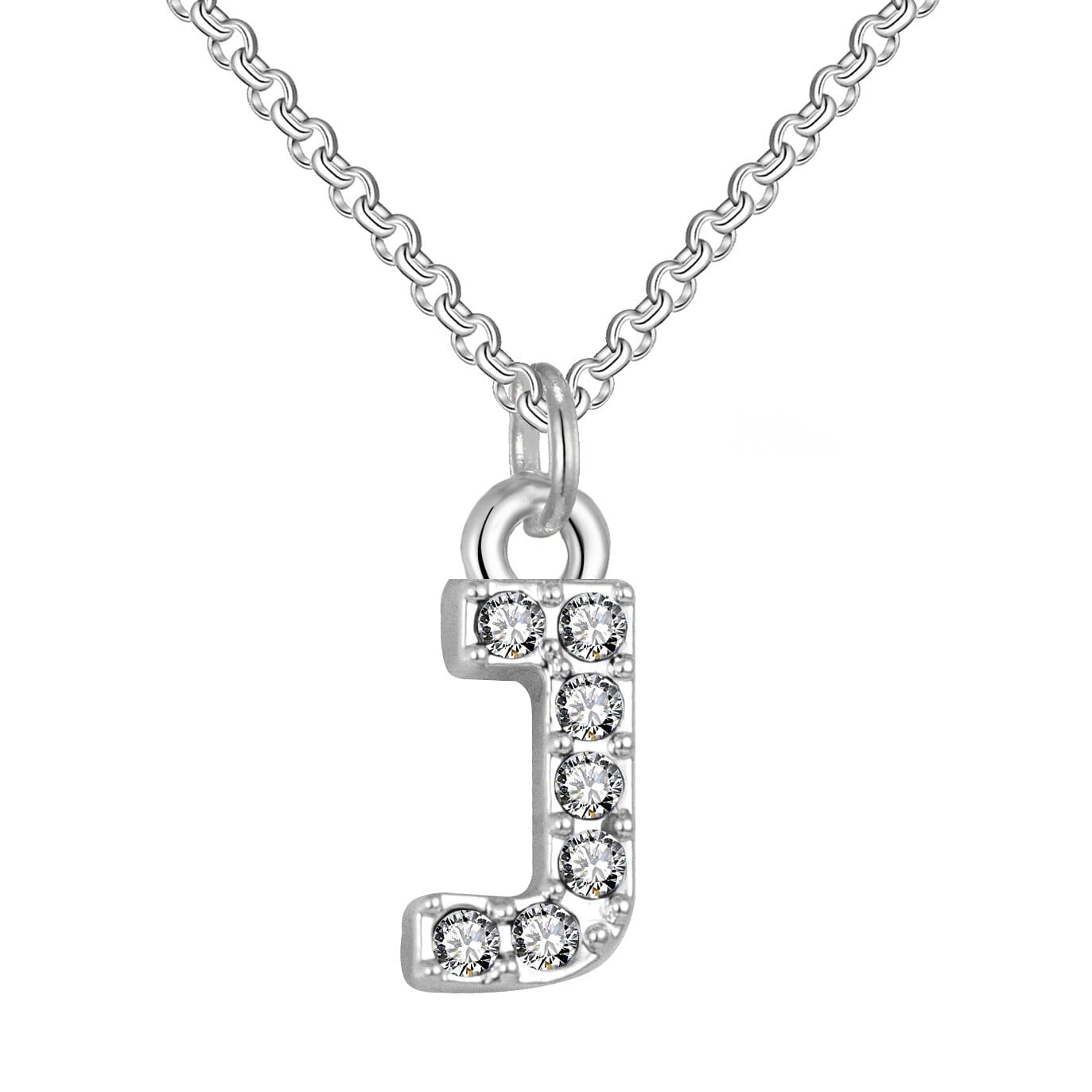 Pave Initial Necklace Letter J Created with Zircondia® Crystals by Philip Jones Jewellery