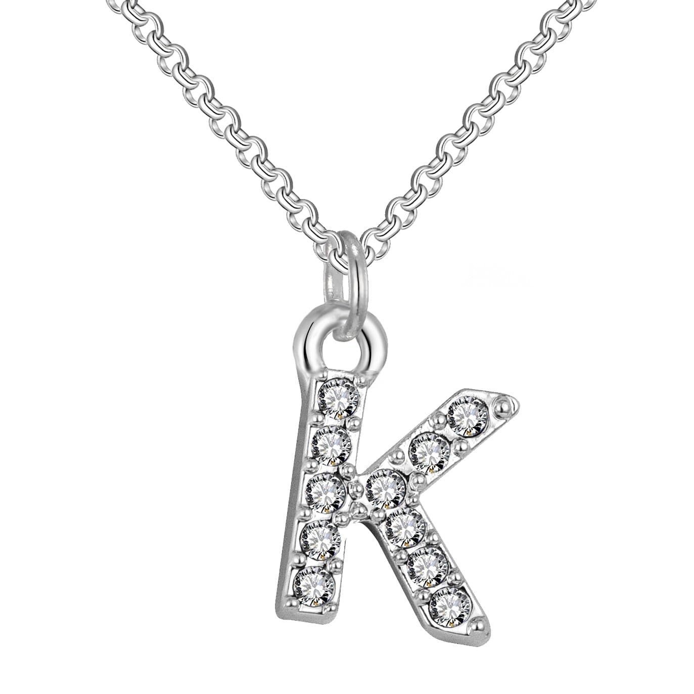 Pave Initial Necklace Letter K Created with Zircondia® Crystals by Philip Jones Jewellery