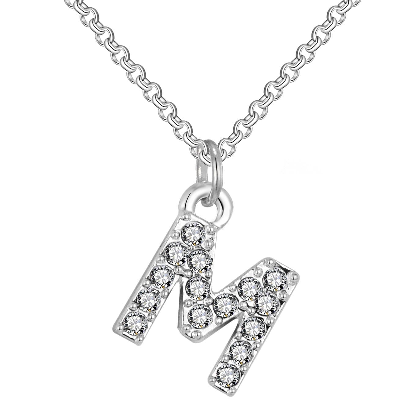 Pave Initial Necklace Letter M Created with Zircondia® Crystals by Philip Jones Jewellery