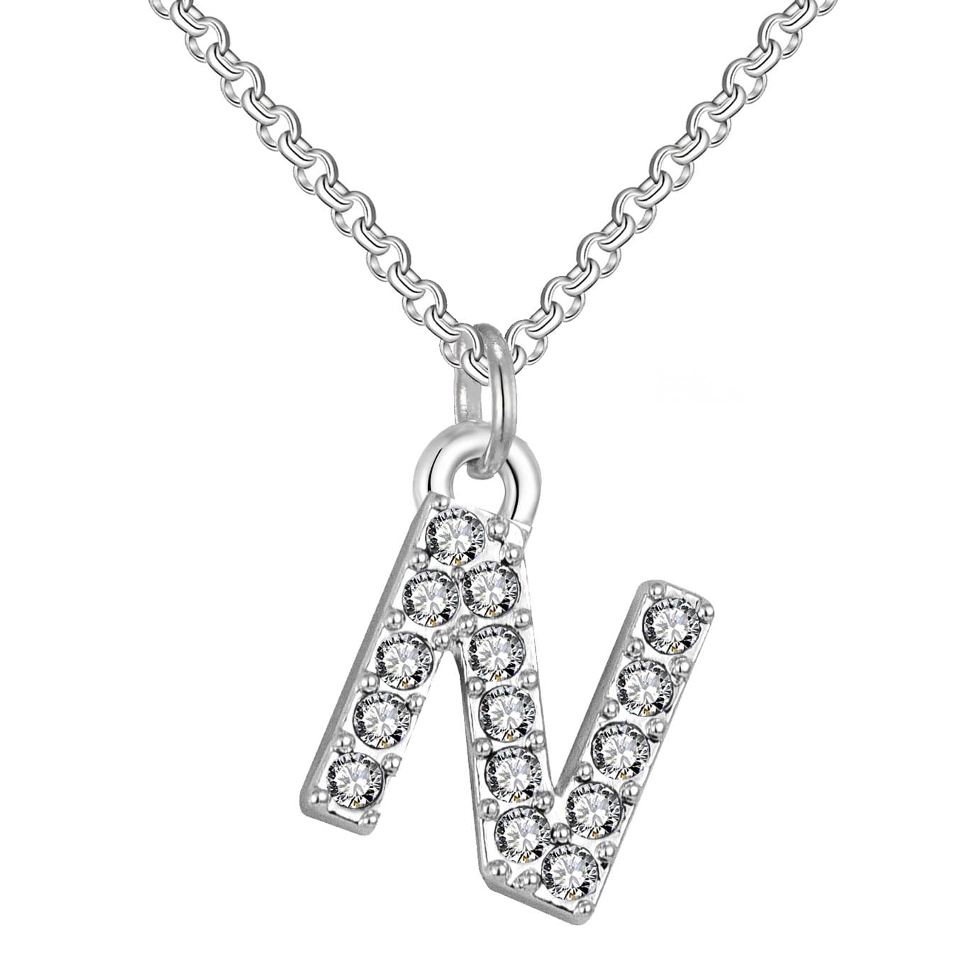 Pave Initial Necklace Letter N Created with Zircondia® Crystals by Philip Jones Jewellery