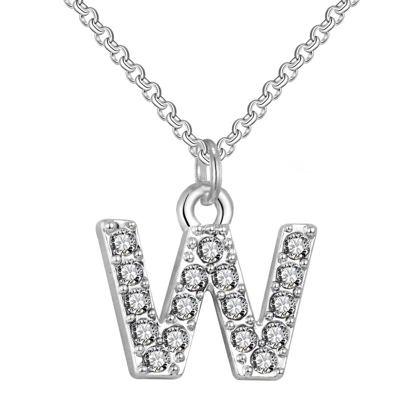 Pave Initial Necklace Letter W Created with Zircondia® Crystals by Philip Jones Jewellery