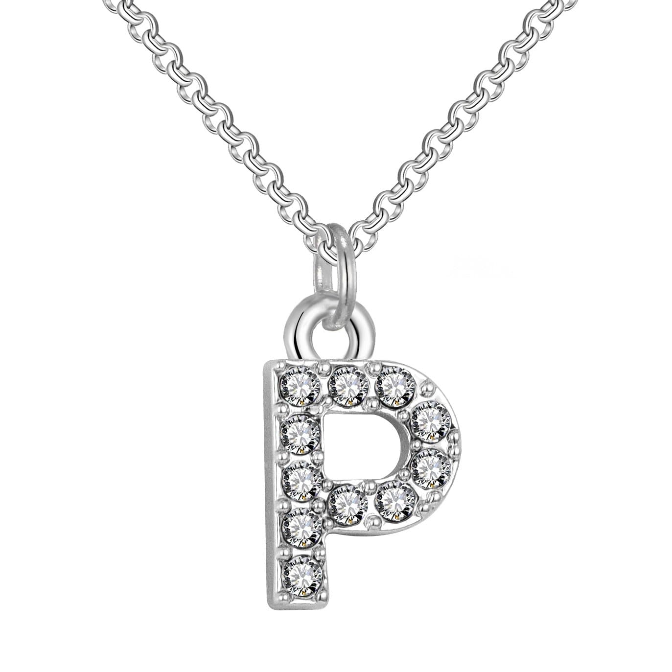 Pave Initial Necklace Letter P Created with Zircondia® Crystals by Philip Jones Jewellery