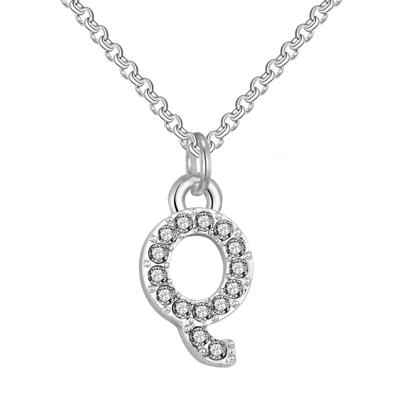 Pave Initial Necklace Letter Q Created with Zircondia® Crystals by Philip Jones Jewellery