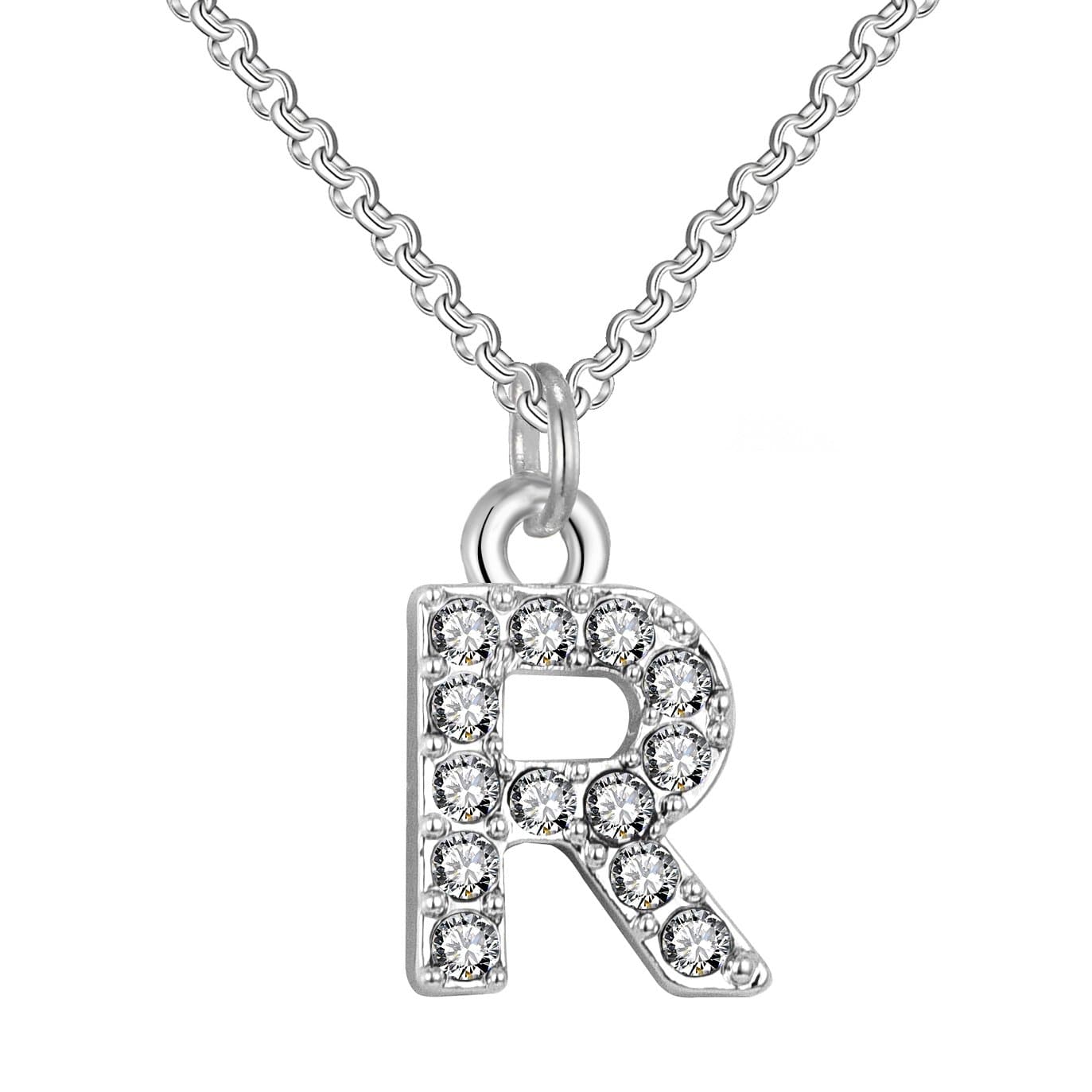 Pave Initial Necklace Letter R Created with Zircondia® Crystals by Philip Jones Jewellery