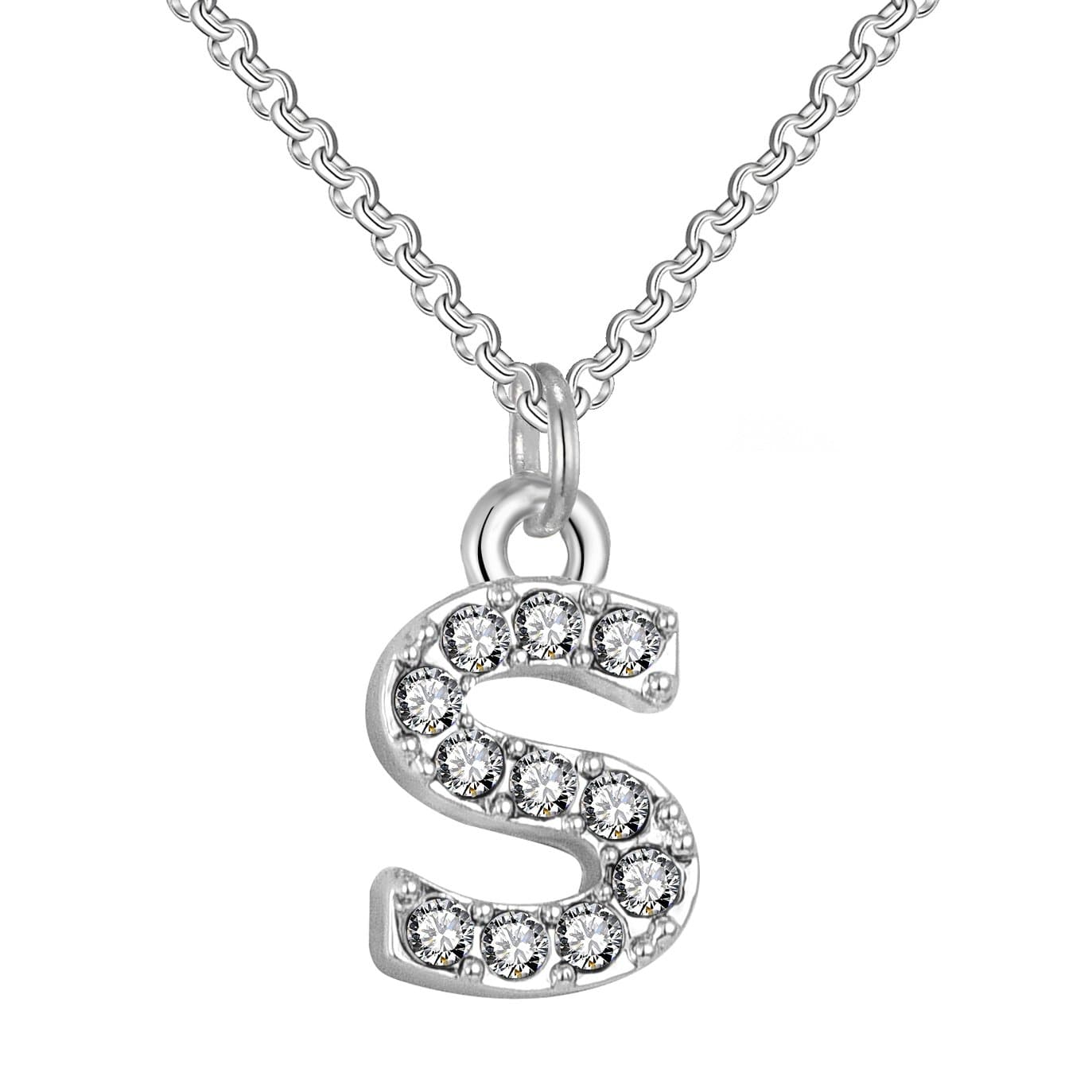 Pave Initial Necklace Letter S Created with Zircondia® Crystals by Philip Jones Jewellery