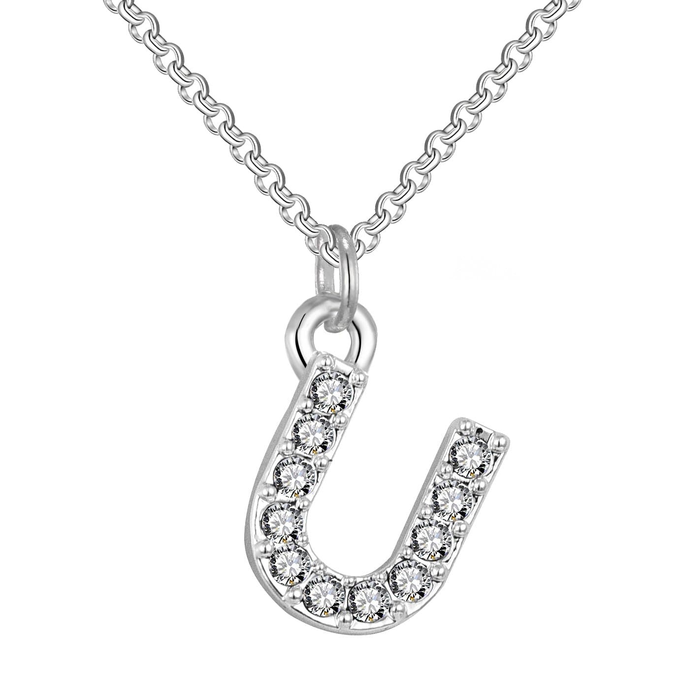 Pave Initial Necklace Letter U Created with Zircondia® Crystals by Philip Jones Jewellery