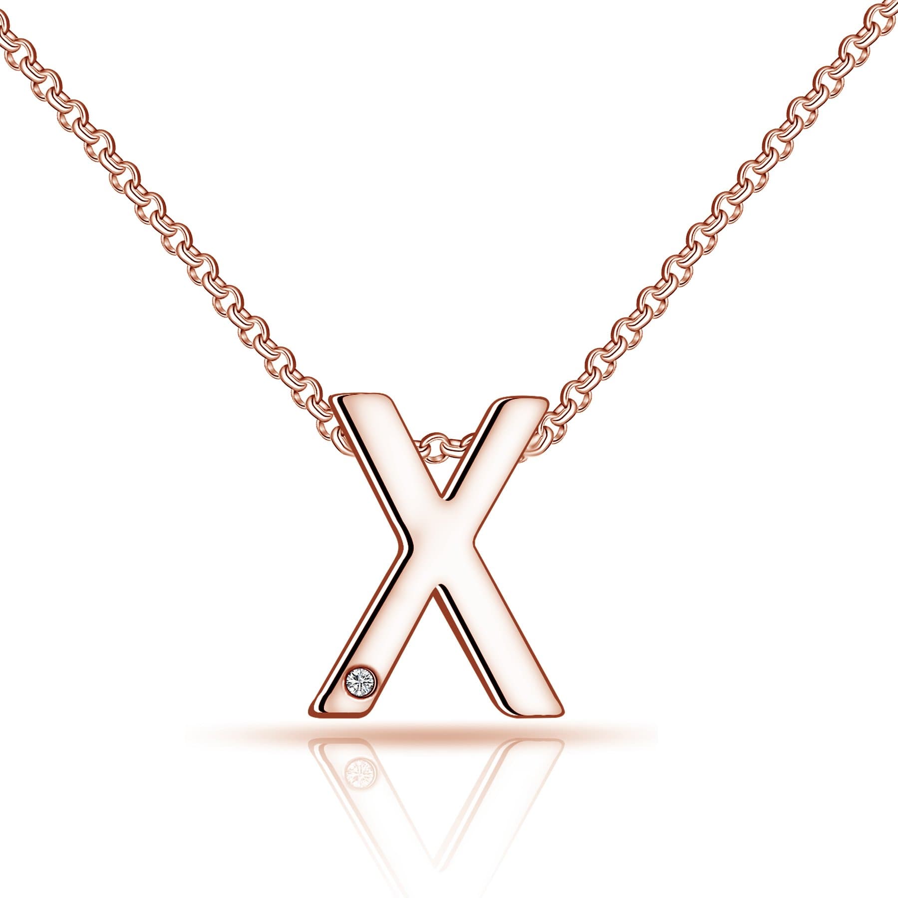 Rose Gold Plated Initial Necklace Letter X Created with Zircondia® Crystals by Philip Jones Jewellery