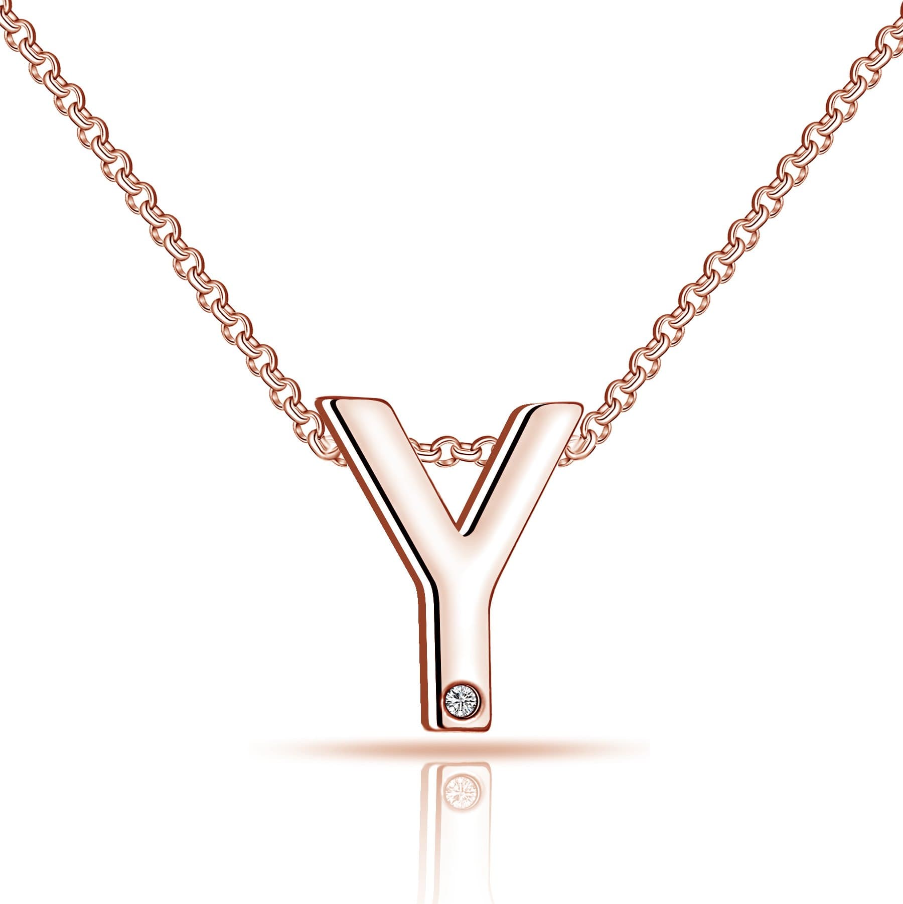 Rose Gold Plated Initial Necklace Letter Y Created with Zircondia® Crystals by Philip Jones Jewellery