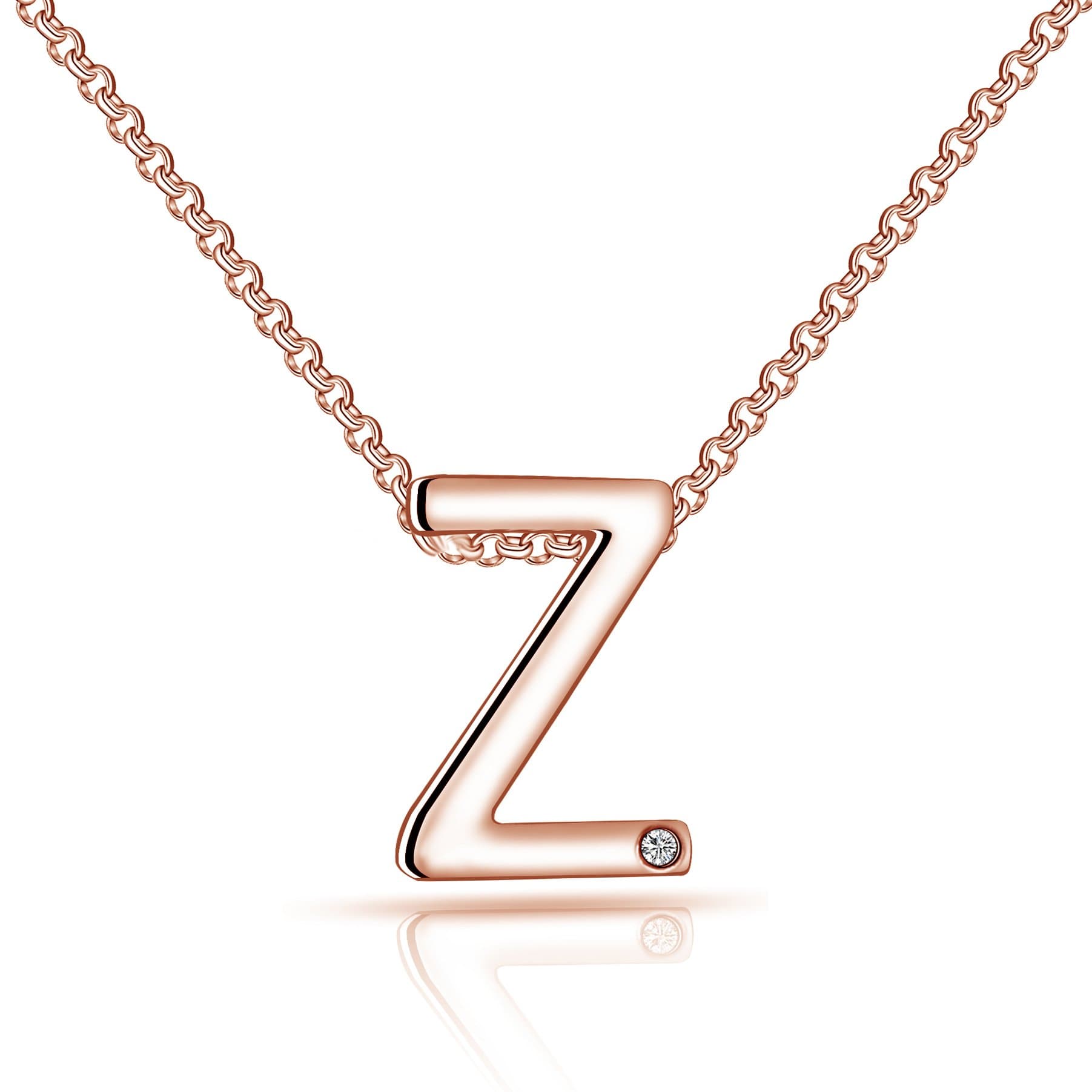 Rose Gold Plated Initial Necklace Letter Z Created with Zircondia® Crystals by Philip Jones Jewellery
