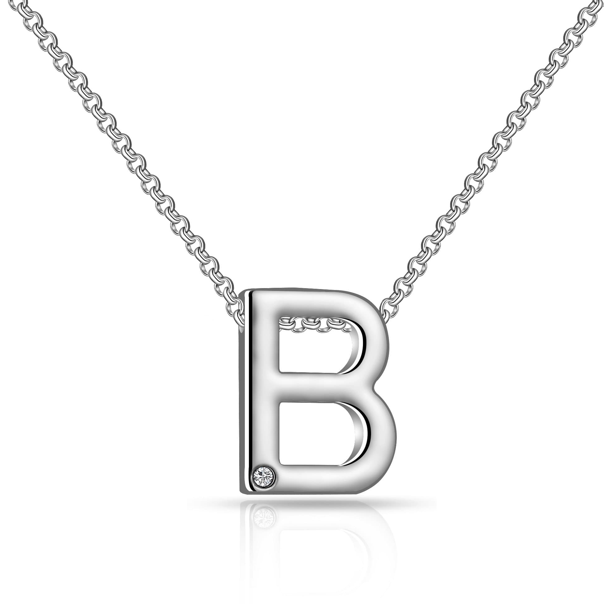 Initial Necklace Letter B Created with Zircondia® Crystals by Philip Jones Jewellery