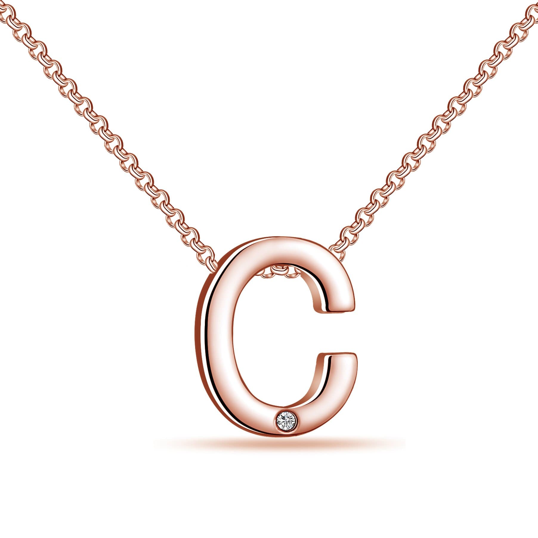 Rose Gold Plated Initial Necklace Letter C Created with Zircondia® Crystals by Philip Jones Jewellery