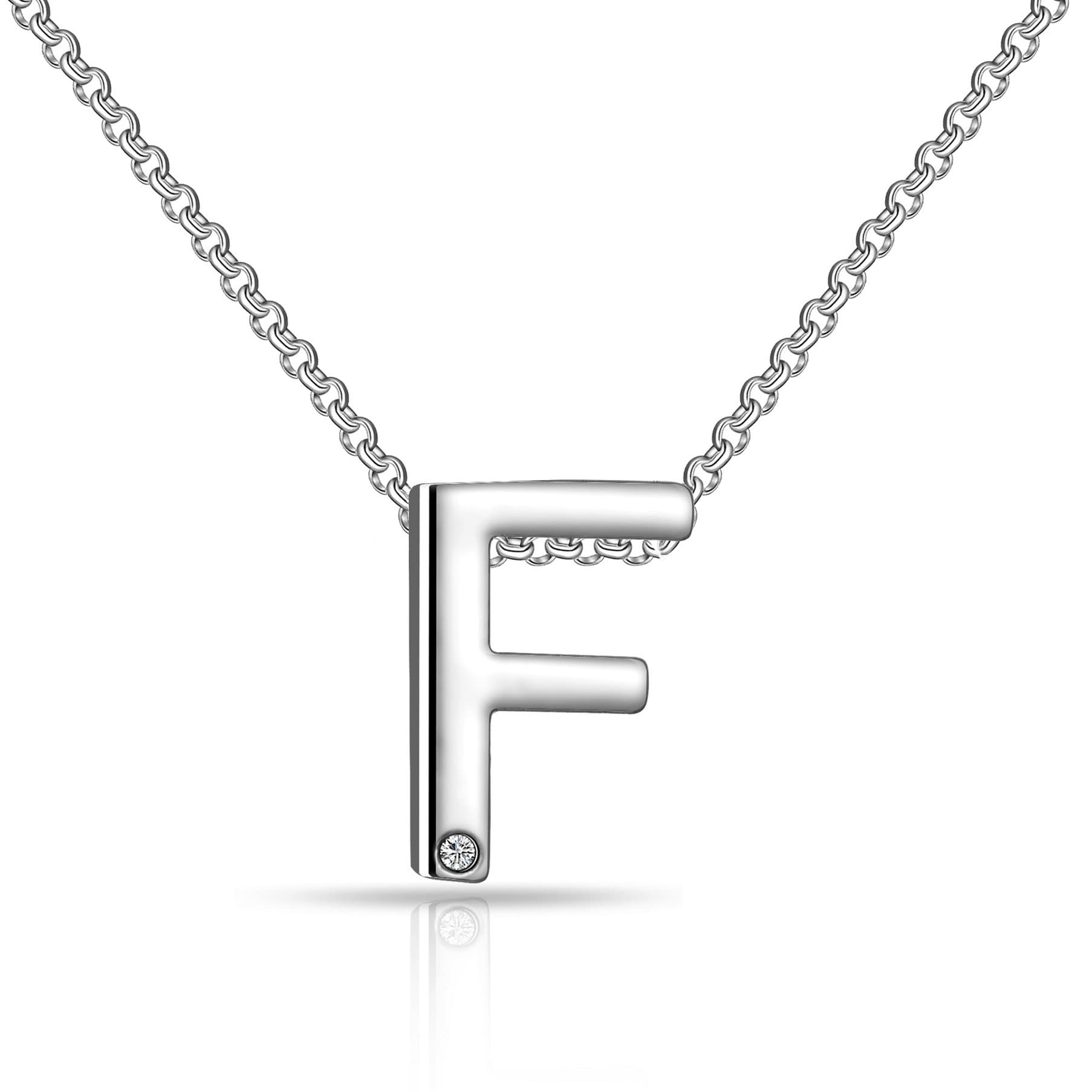 Initial Necklace Letter F Created with Zircondia® Crystals by Philip Jones Jewellery