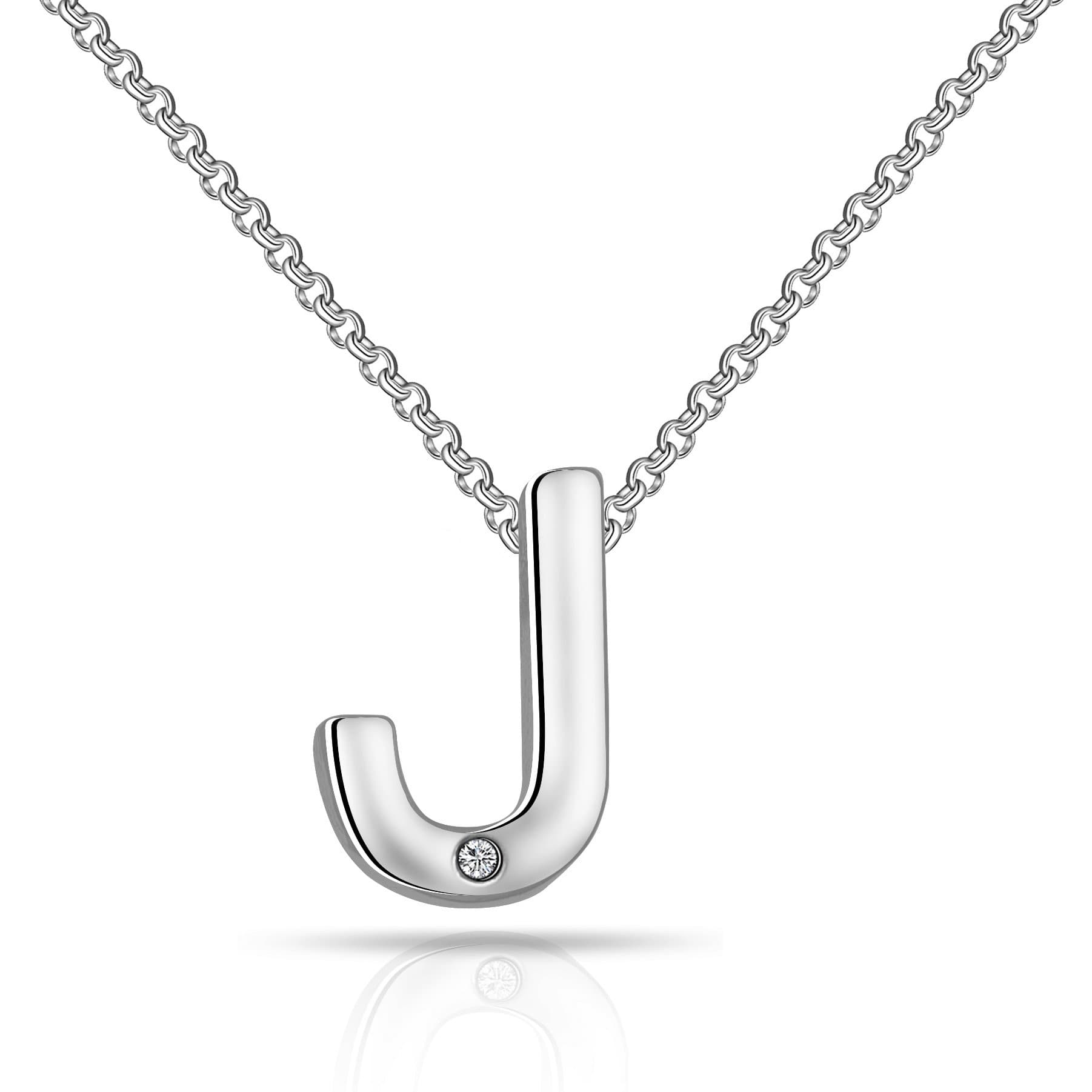 Initial Necklace Letter J Created with Zircondia® Crystals by Philip Jones Jewellery