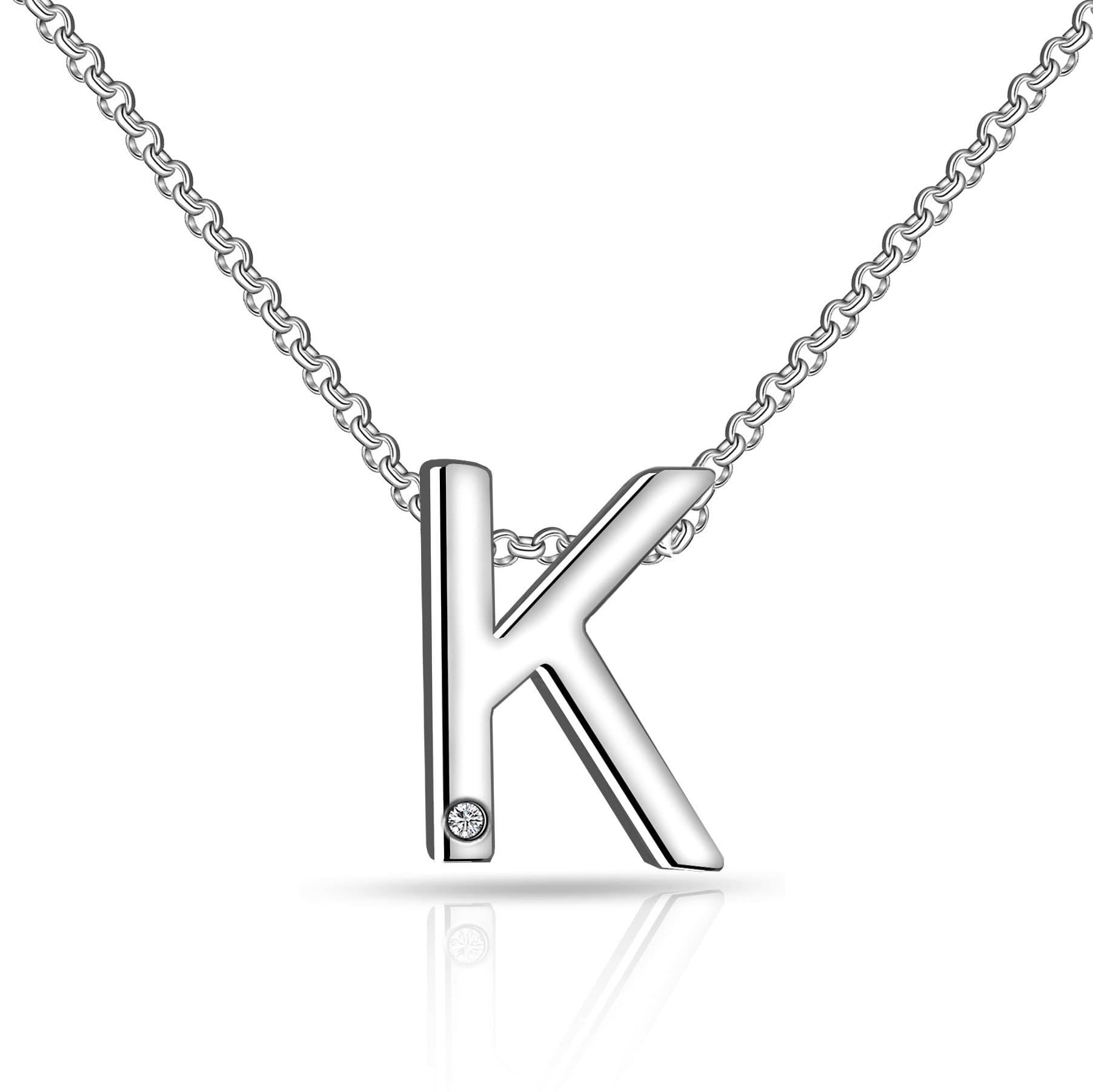 Initial Necklace Letter K Created with Zircondia® Crystals by Philip Jones Jewellery