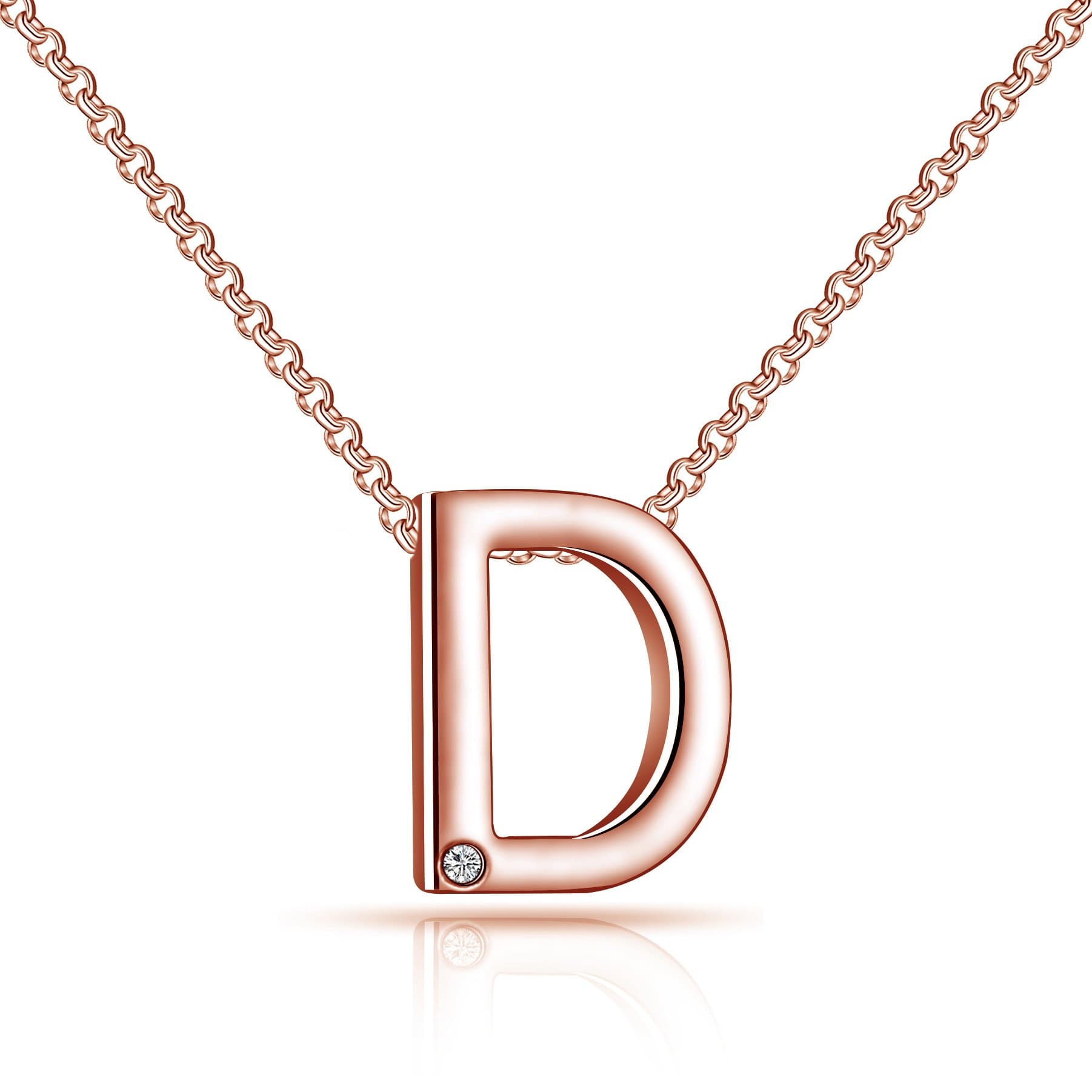 Rose Gold Plated Initial Necklace Letter D Created with Zircondia® Crystals by Philip Jones Jewellery