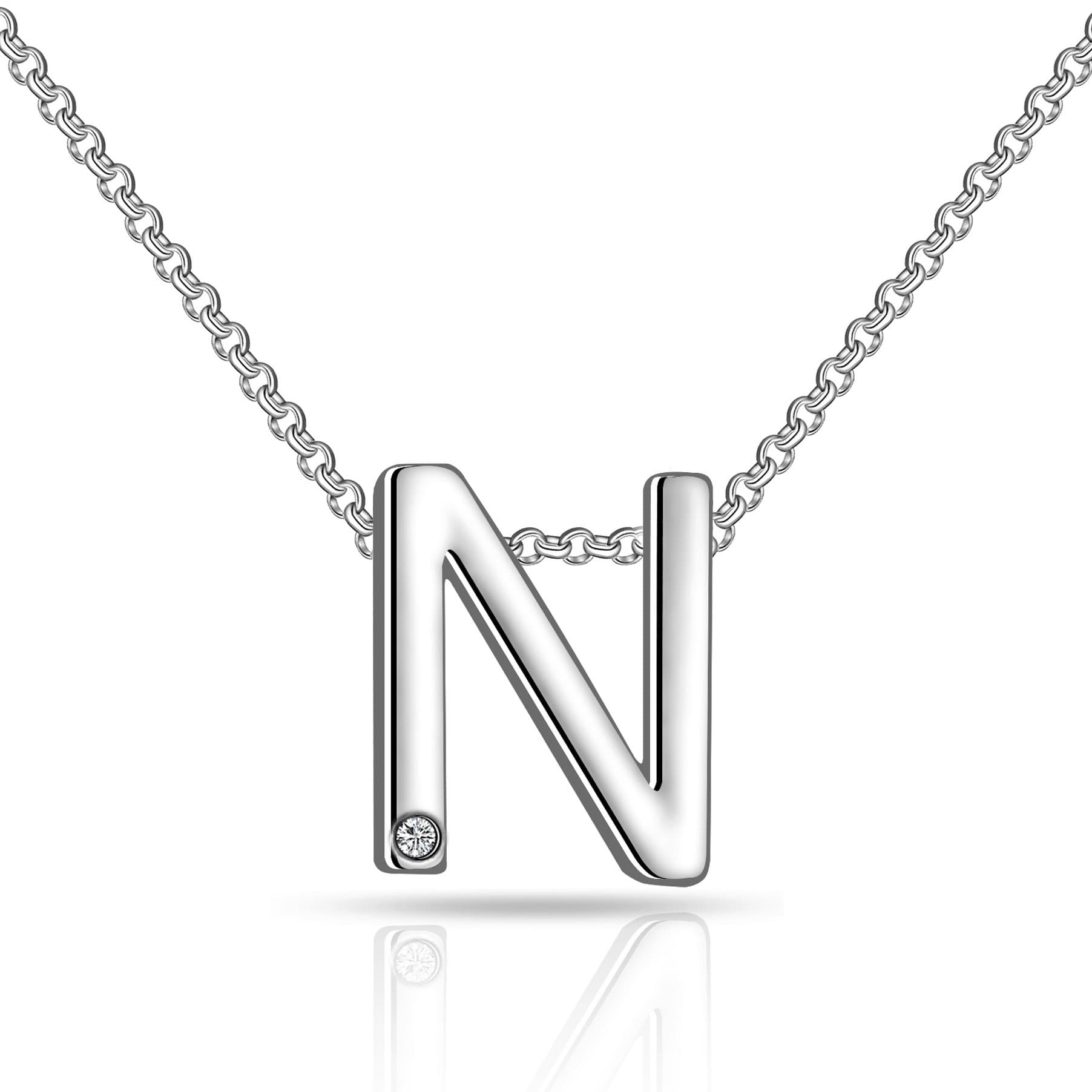 Initial Necklace Letter N Created with Zircondia® Crystals by Philip Jones Jewellery