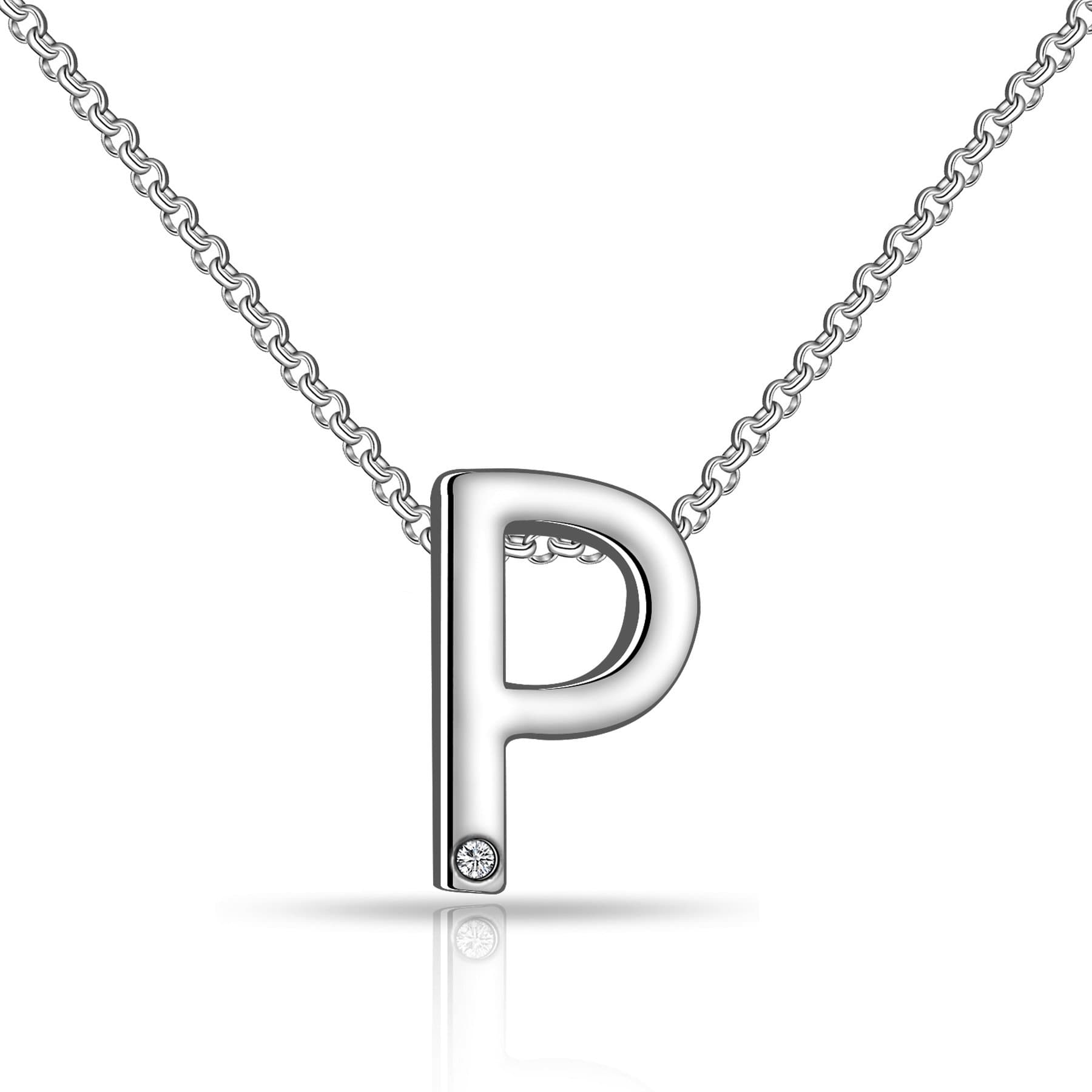 Initial Necklace Letter P Created with Zircondia® Crystals