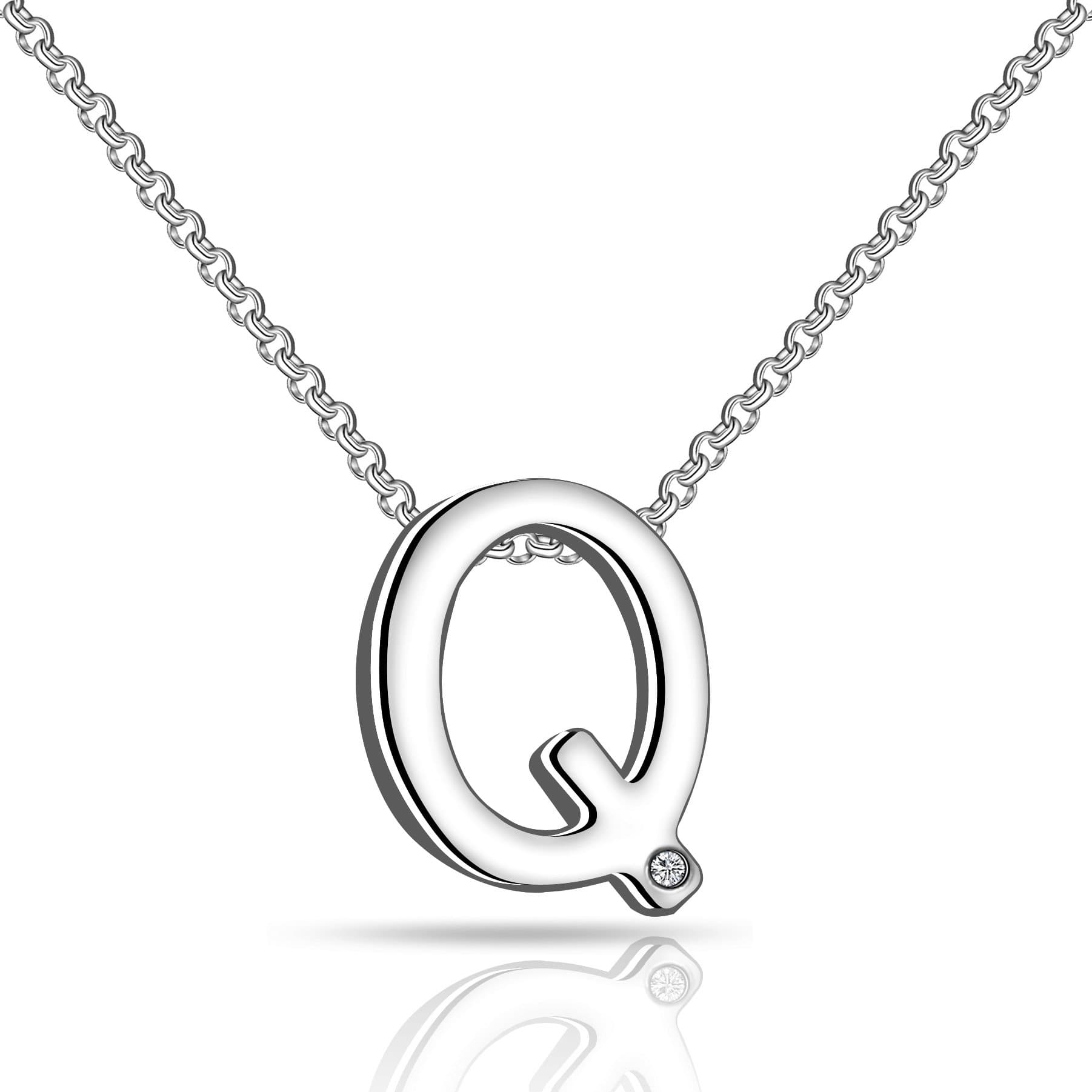 Initial Necklace Letter Q Created with Zircondia® Crystals by Philip Jones Jewellery