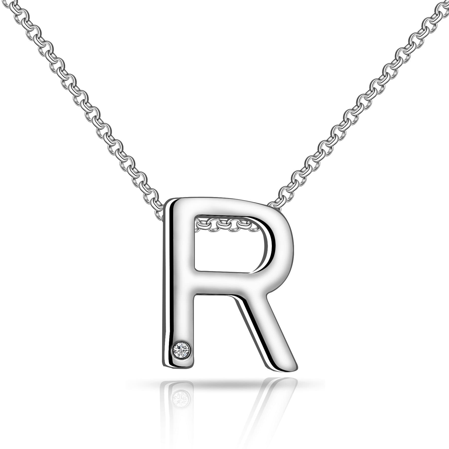 Initial Necklace Letter R Created with Zircondia® Crystals by Philip Jones Jewellery