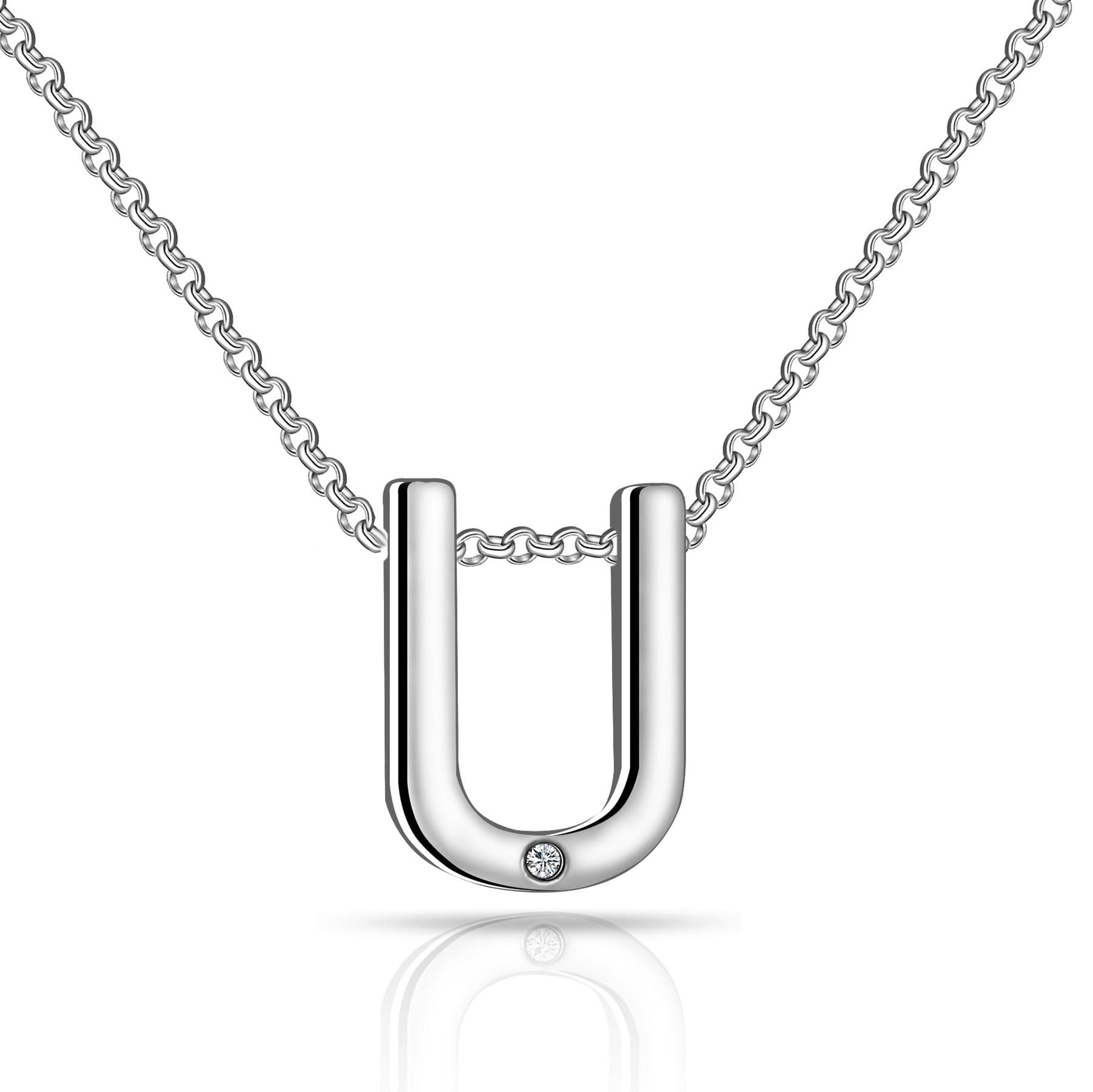 Initial Necklace Letter U Created with Zircondia® Crystals by Philip Jones Jewellery