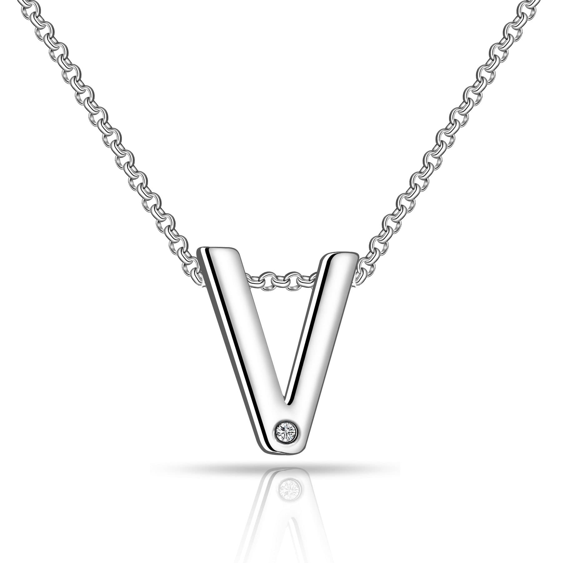 Initial Necklace Letter V Created with Zircondia® Crystals by Philip Jones Jewellery