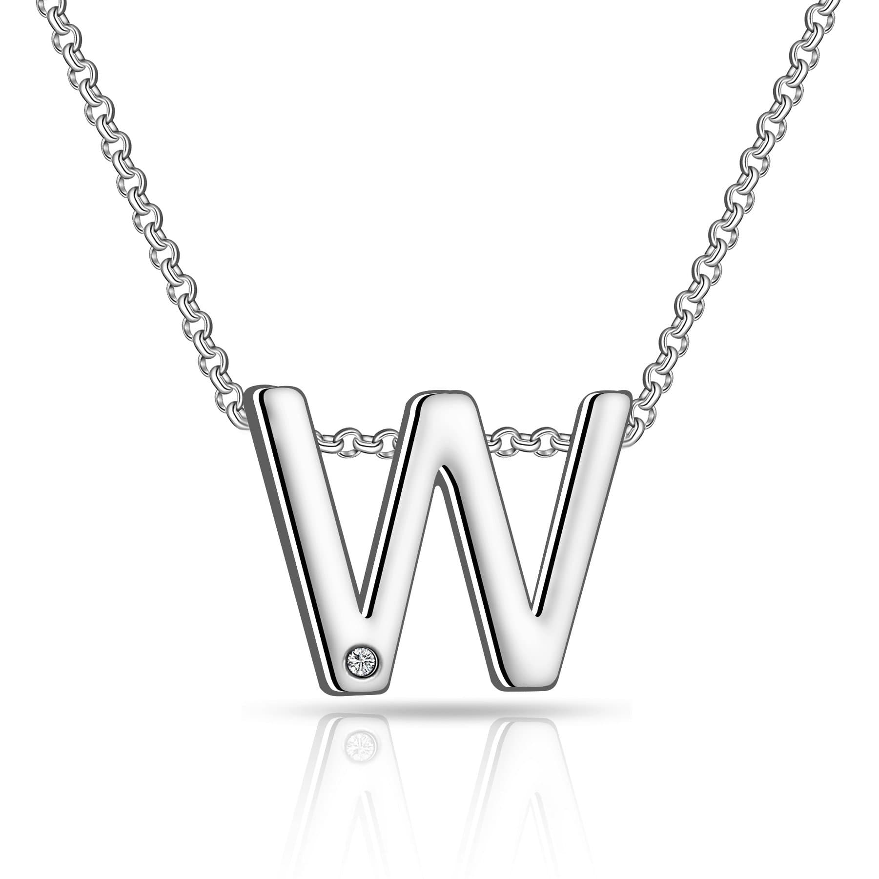 Initial Necklace Letter W Created with Zircondia® Crystals by Philip Jones Jewellery