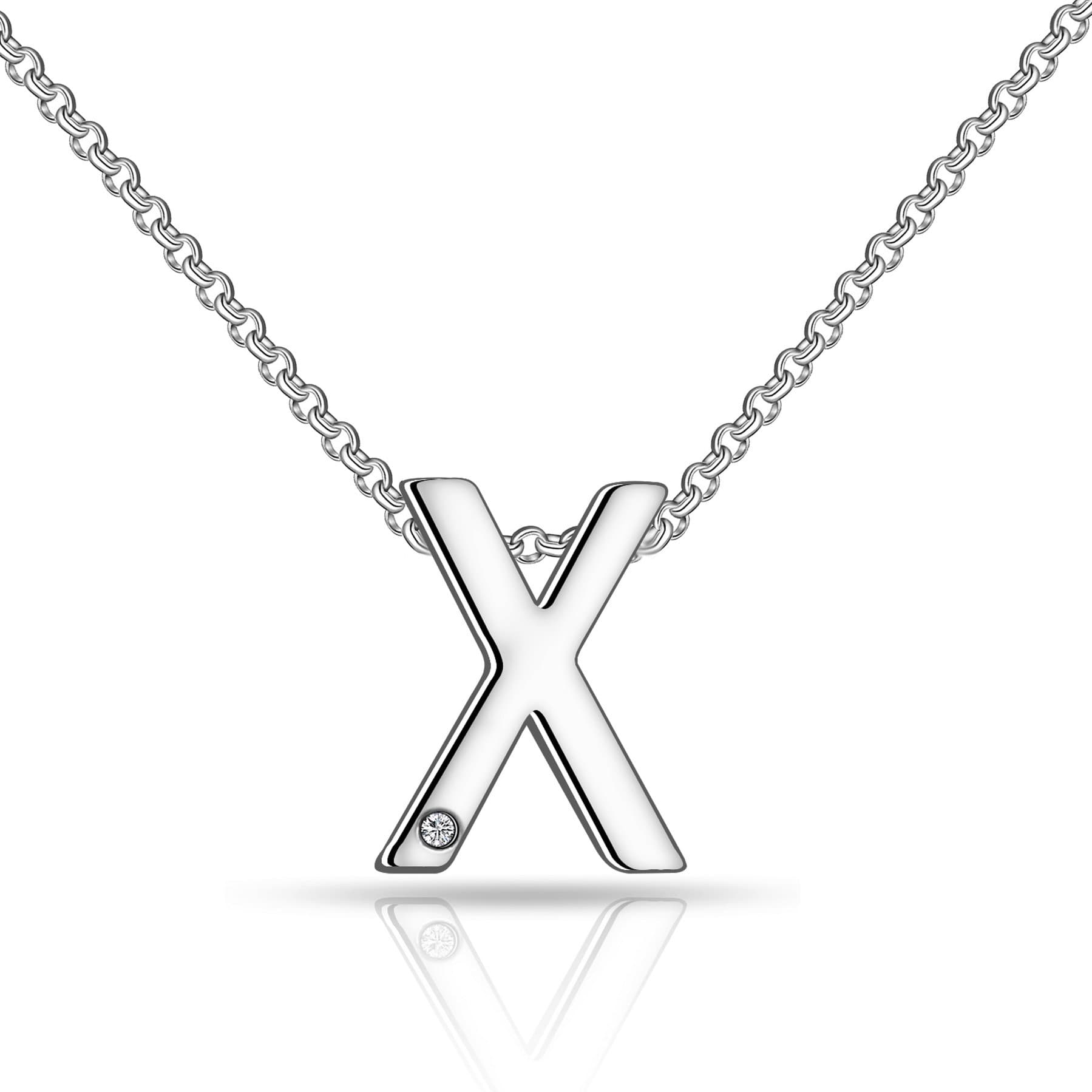Initial Necklace Letter X Created with Zircondia® Crystals by Philip Jones Jewellery