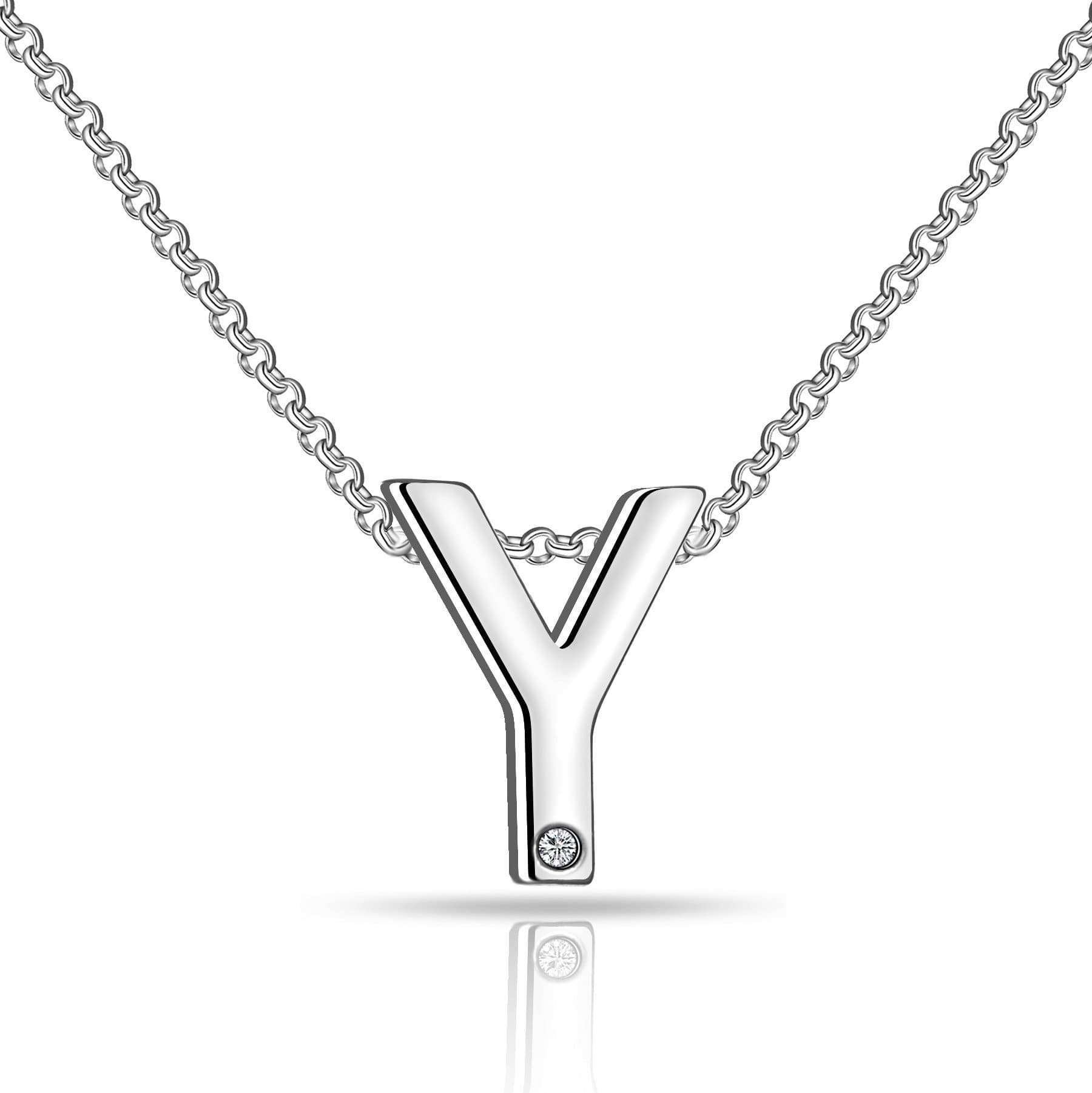 Initial Necklace Letter Y Created with Zircondia® Crystals by Philip Jones Jewellery