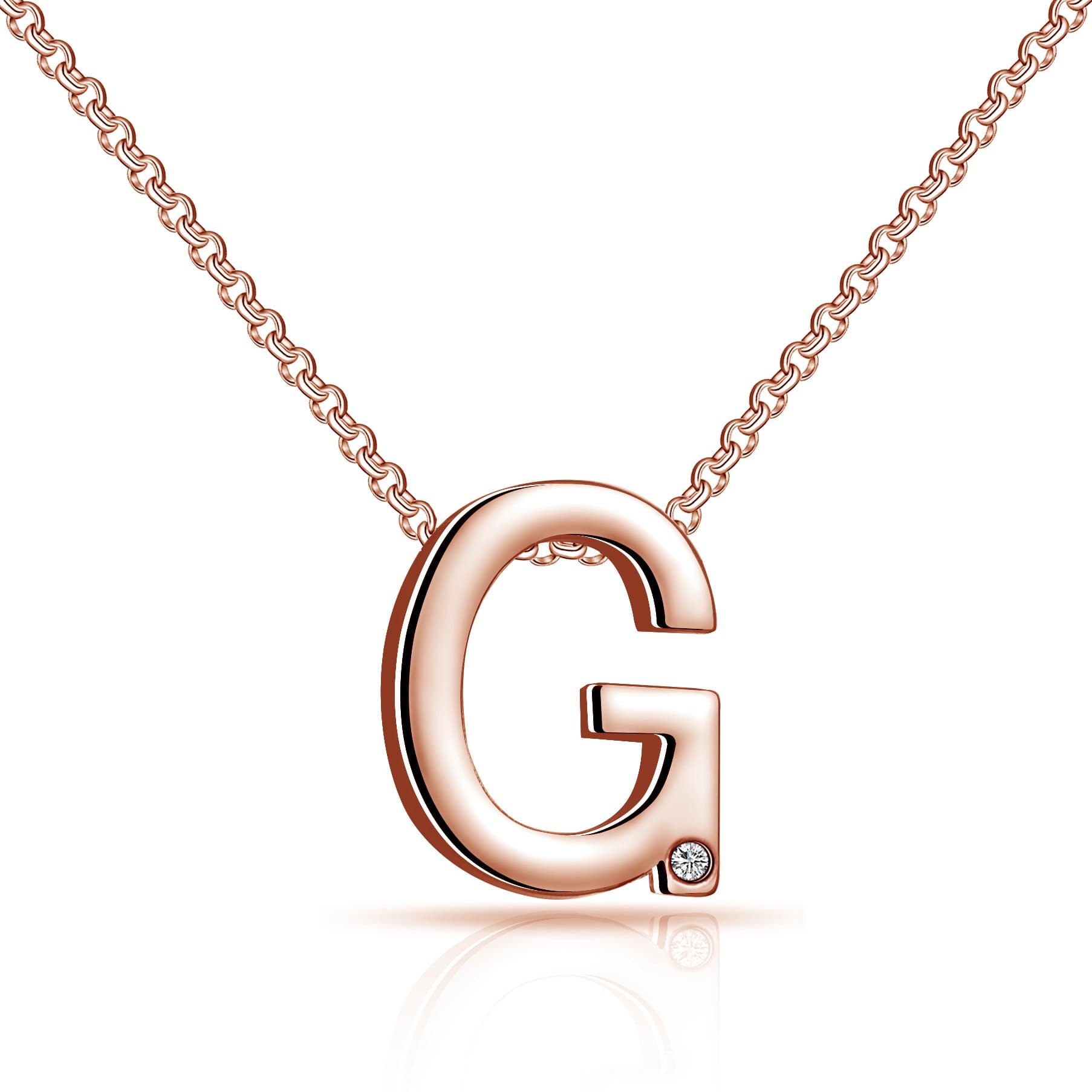 Rose Gold Plated Initial Necklace Letter G Created with Zircondia® Crystals by Philip Jones Jewellery