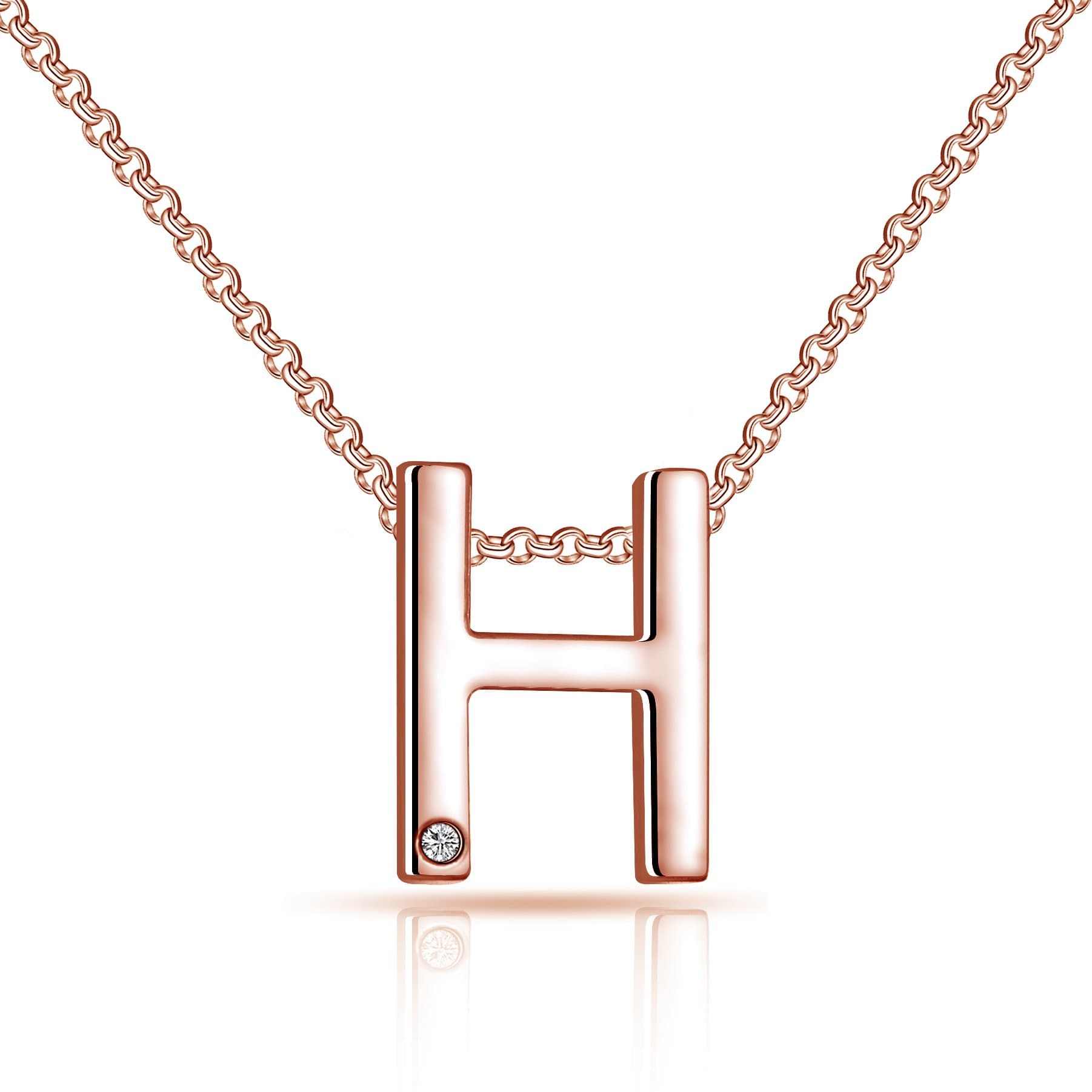 Rose Gold Plated Initial Necklace Letter H Created with Zircondia® Crystals by Philip Jones Jewellery