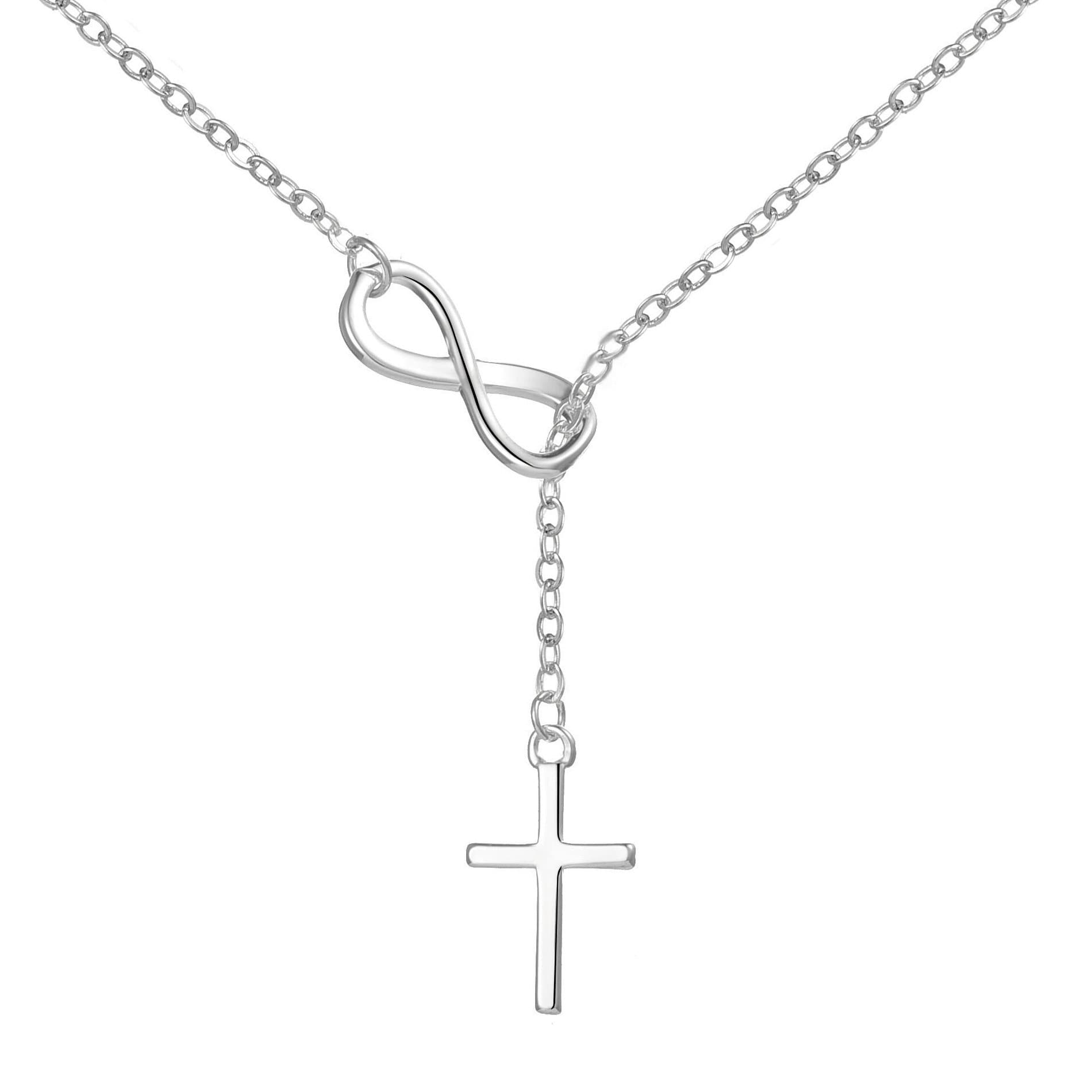 Silver Plated Infinity with Cross Necklace by Philip Jones Jewellery