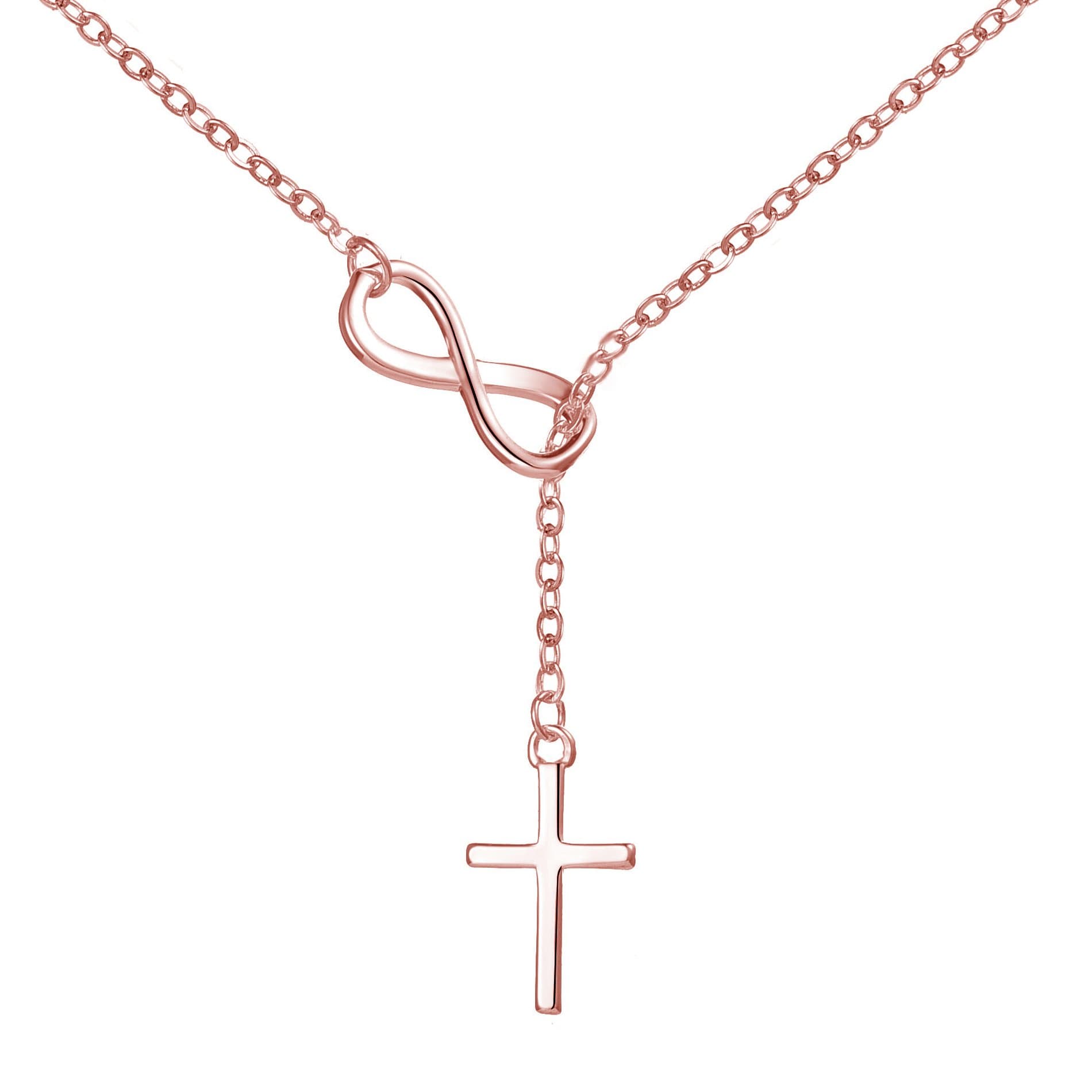 Rose Gold Plated Infinity with Cross Necklace by Philip Jones Jewellery