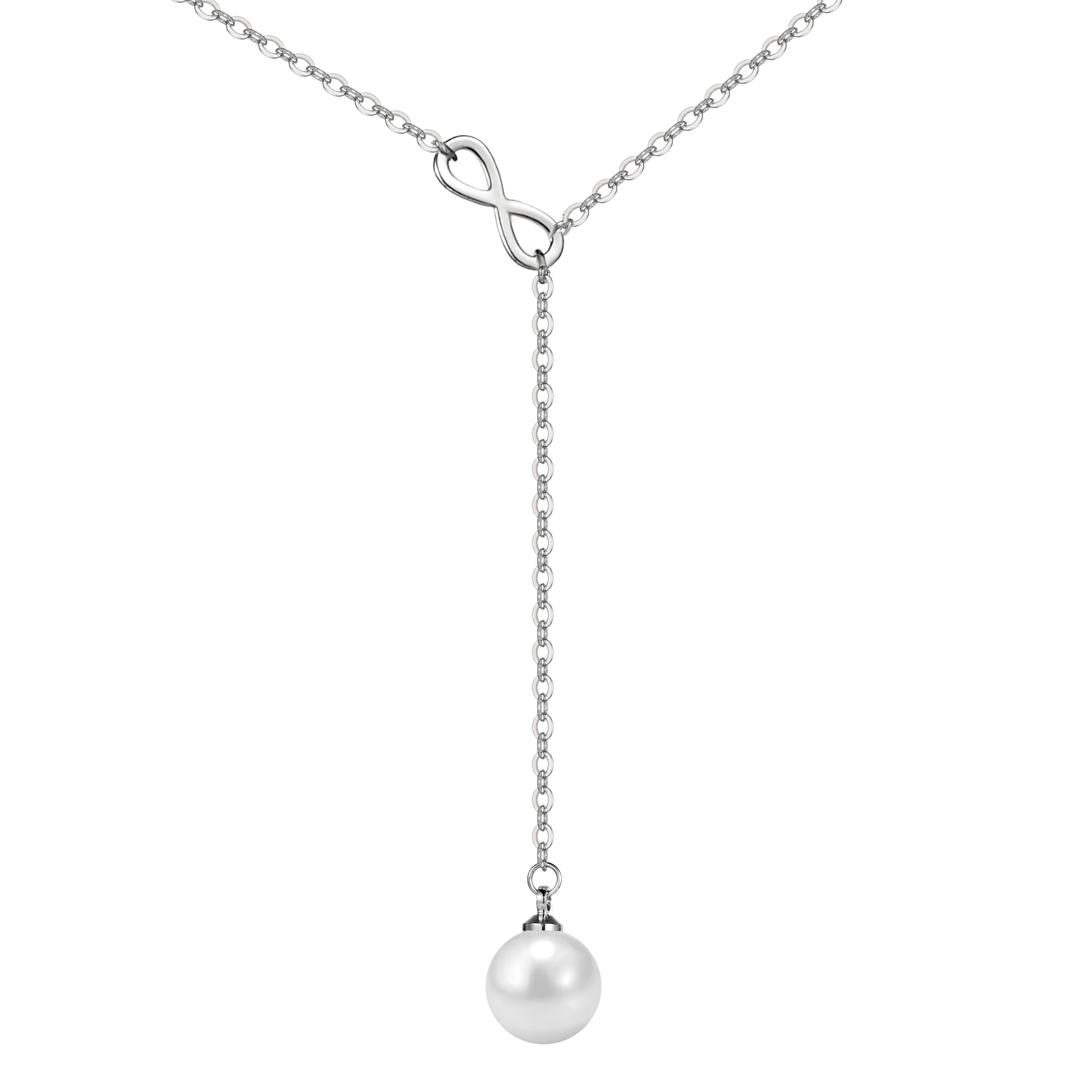 Silver Plated Infinity Pearl Necklace by Philip Jones Jewellery
