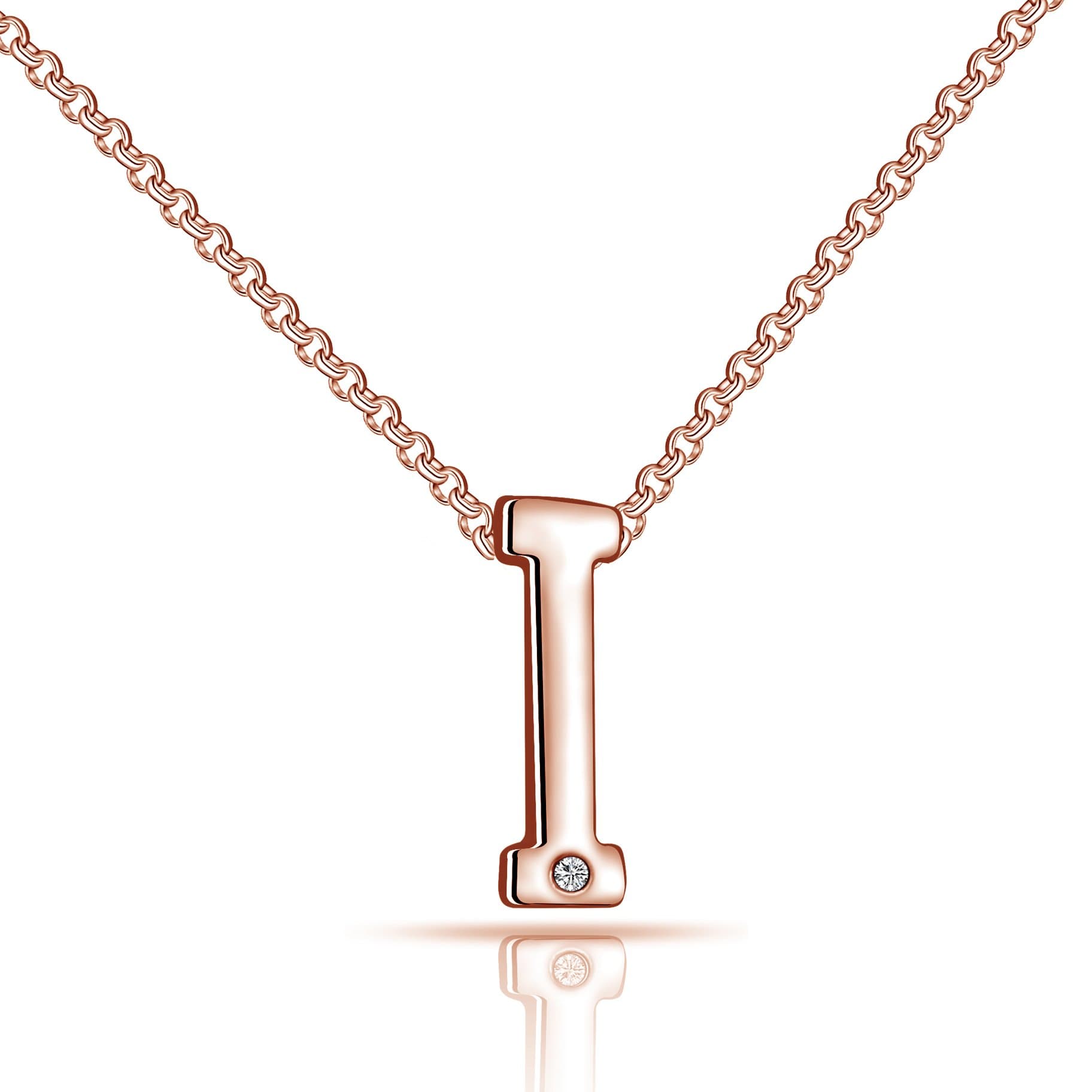 Rose Gold Plated Initial Necklace Letter I Created with Zircondia® Crystals by Philip Jones Jewellery