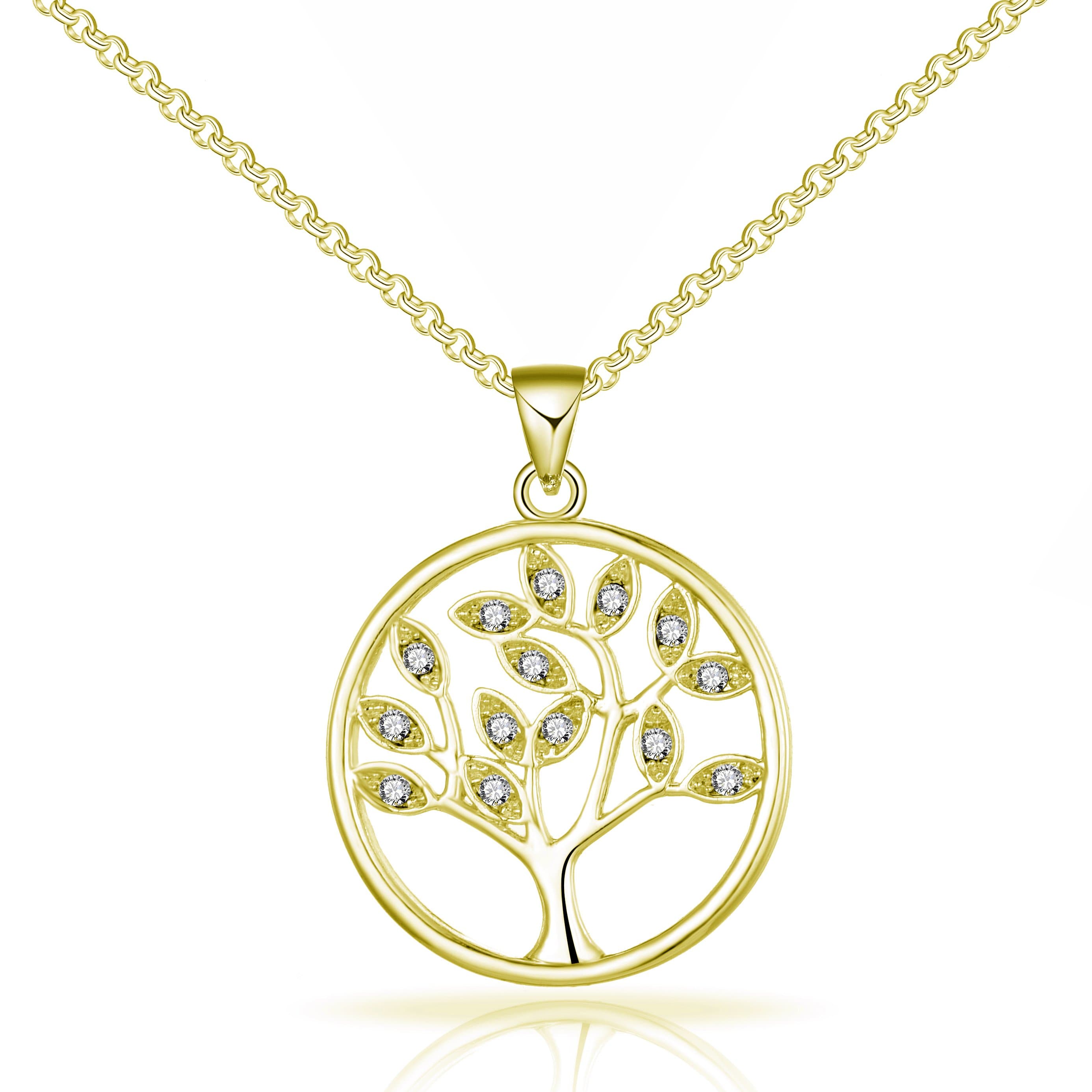 Gold Plated Tree of Life Necklace Created with Zircondia® Crystals by Philip Jones Jewellery