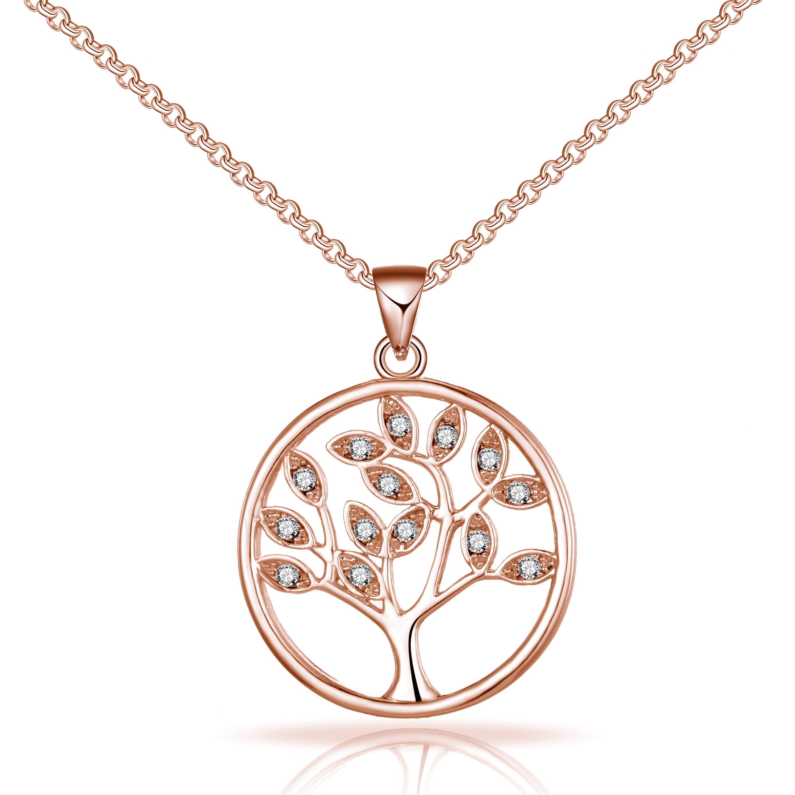 Rose Gold Plated Tree of Life Necklace Created with Zircondia® Crystals by Philip Jones Jewellery