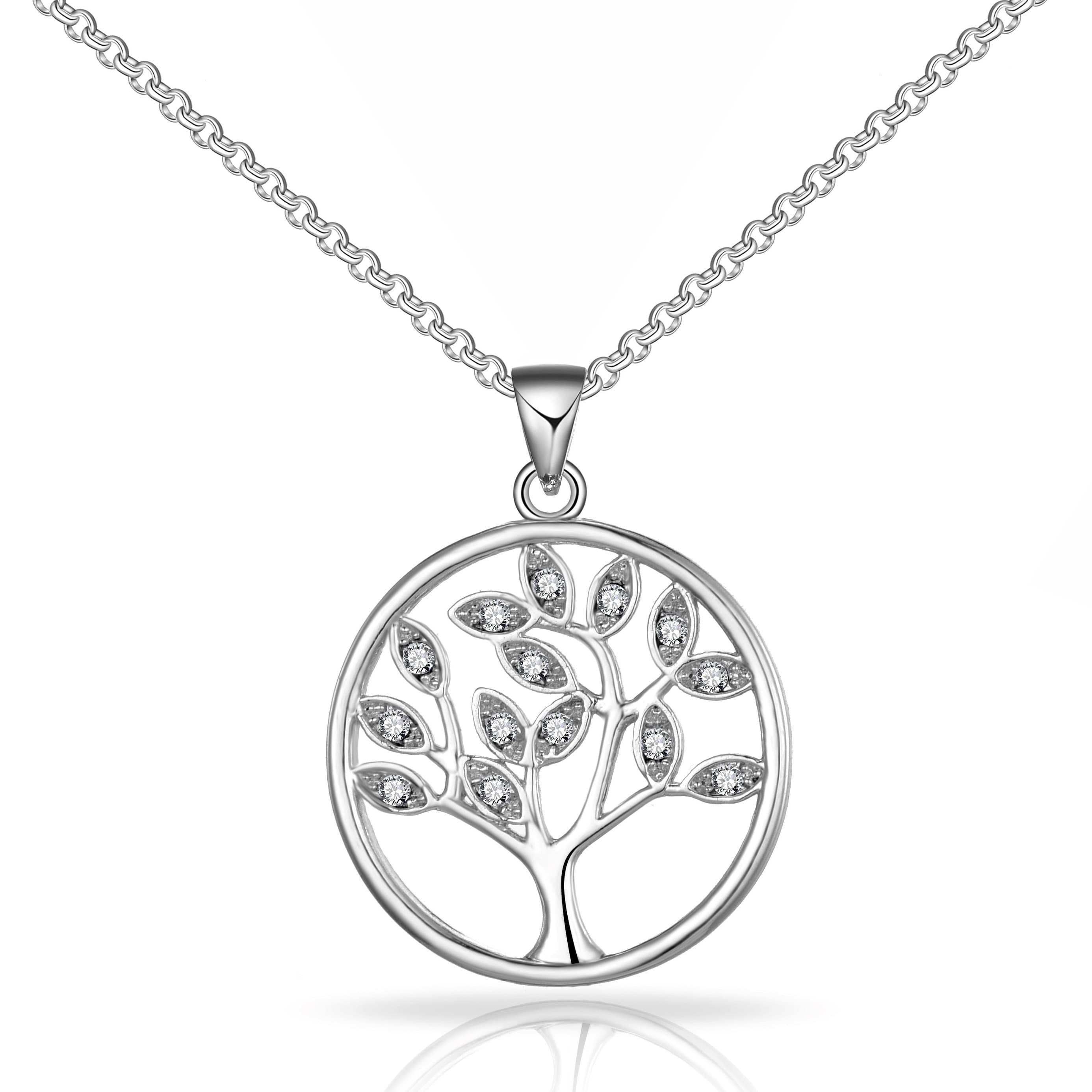 Silver Plated Tree of Life Necklace Created with Zircondia® Crystals by Philip Jones Jewellery