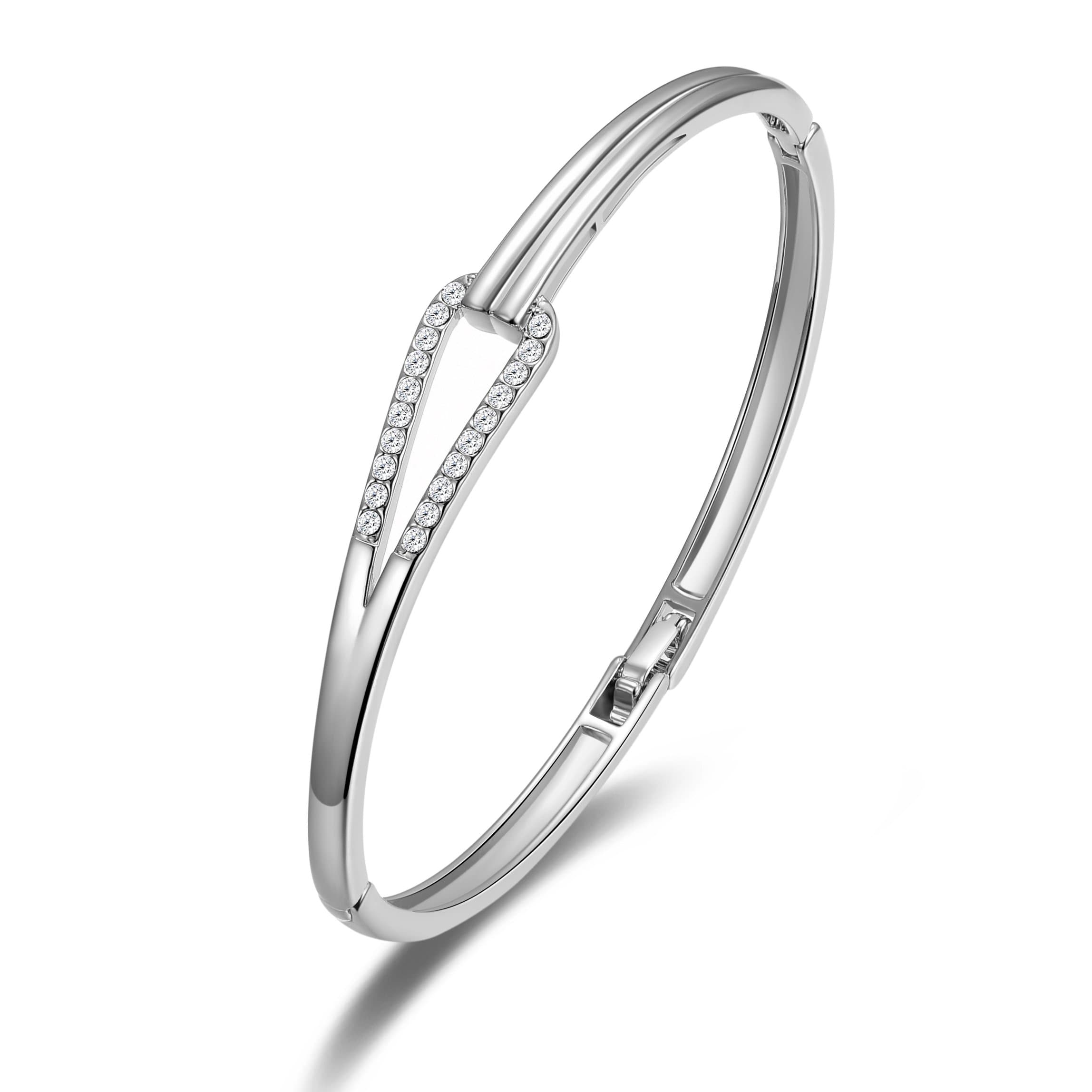 Silver Plated Link Bangle Created with Zircondia® Crystals by Philip Jones Jewellery