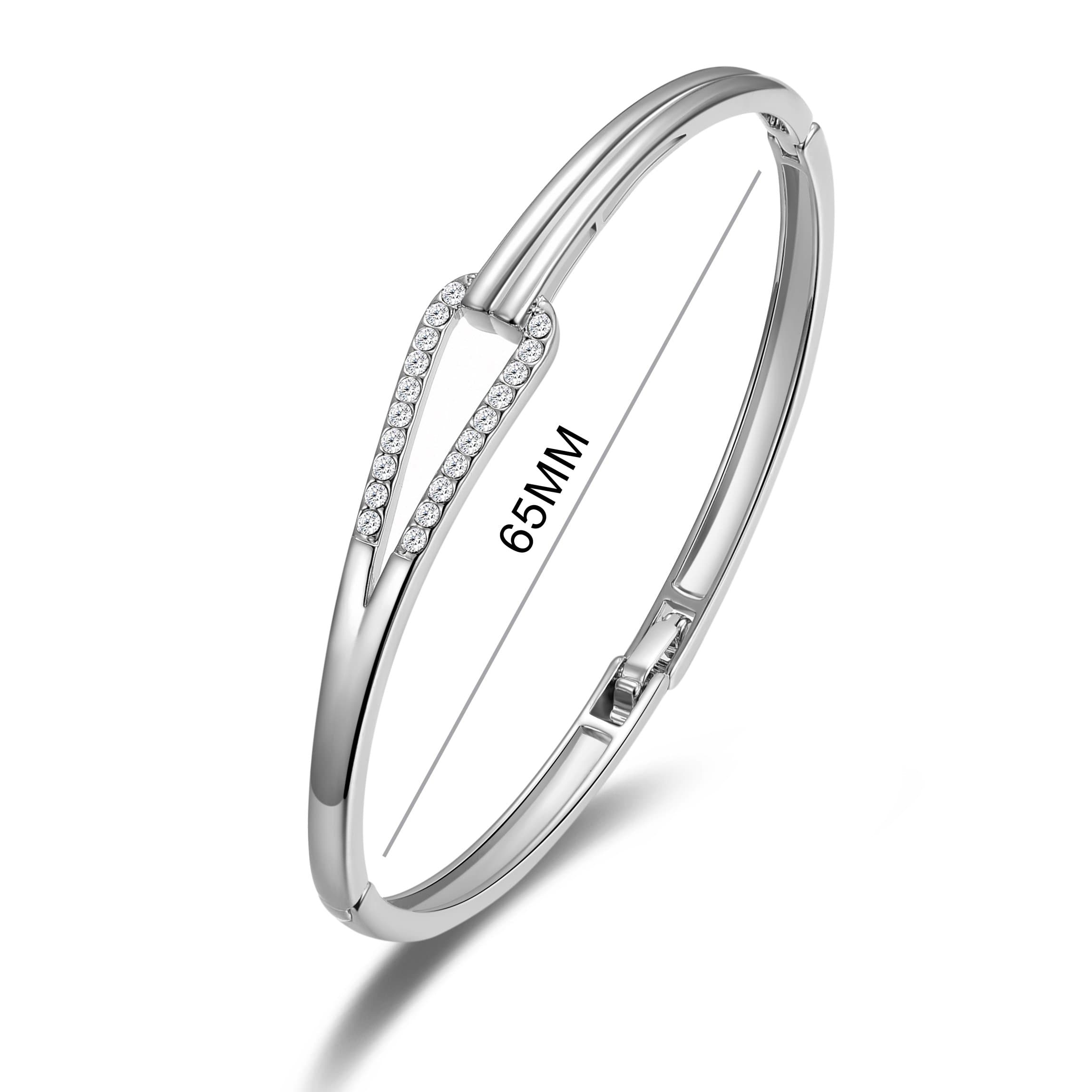 Silver Plated Link Bangle Created with Zircondia® Crystals