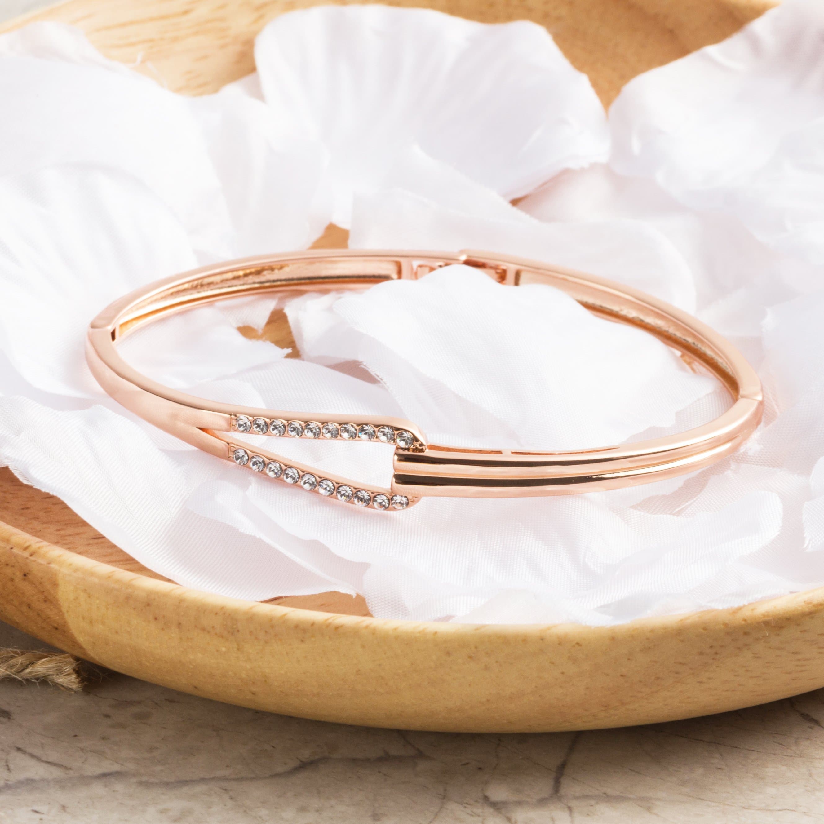 Rose Gold Plated Link Bangle Created with Zircondia® Crystals