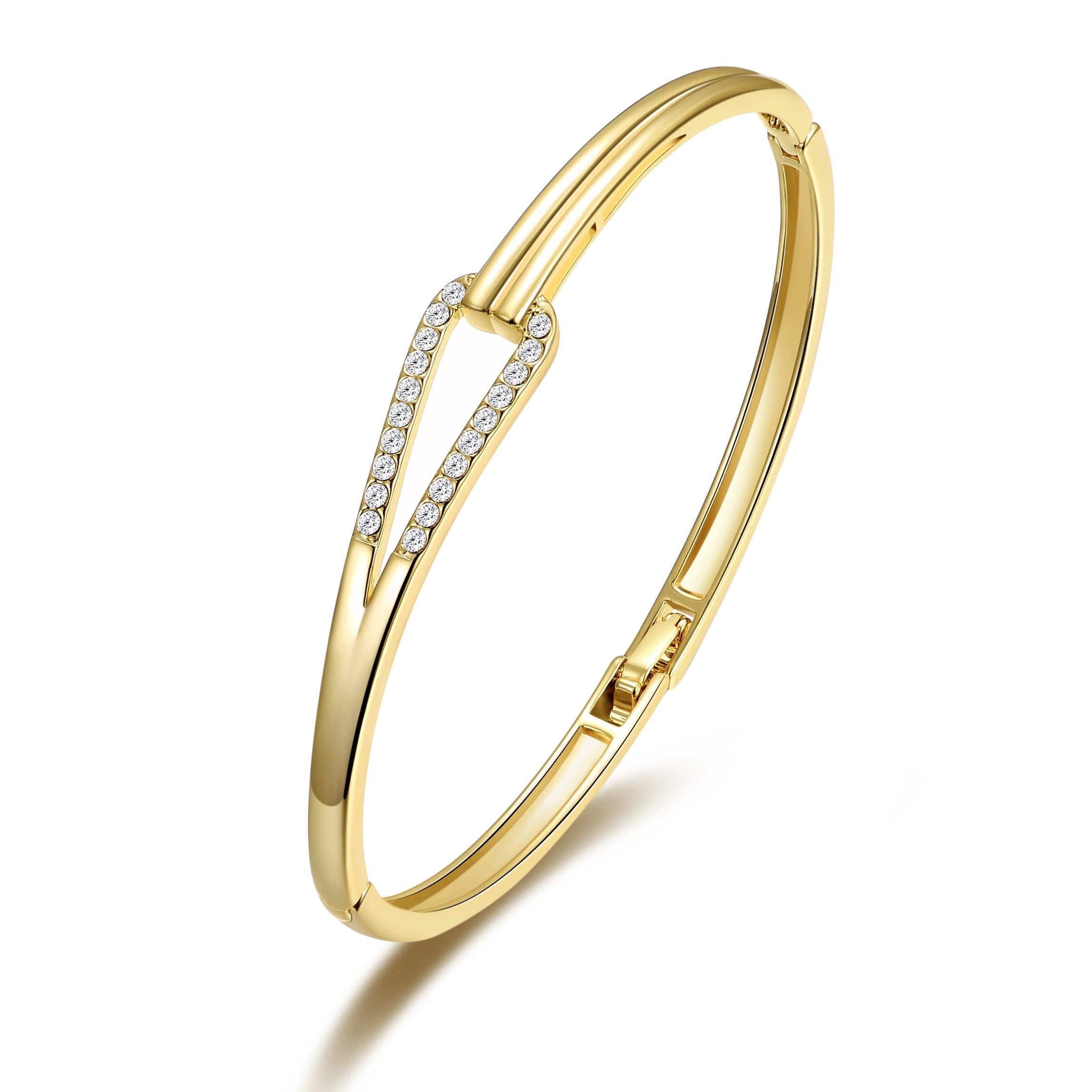 Gold Plated Link Bangle Created with Zircondia® Crystals by Philip Jones Jewellery