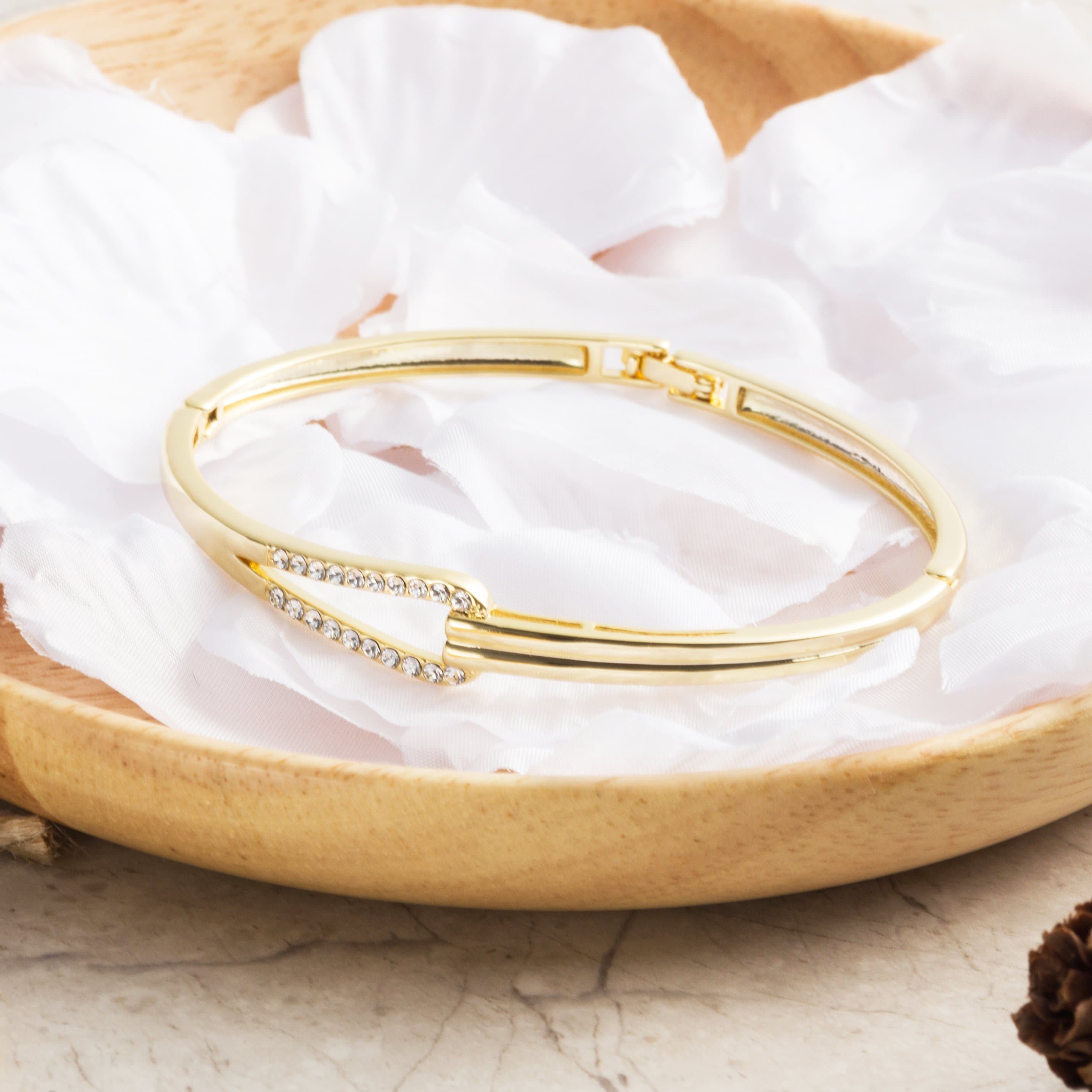 Gold Plated Link Bangle Created with Zircondia® Crystals