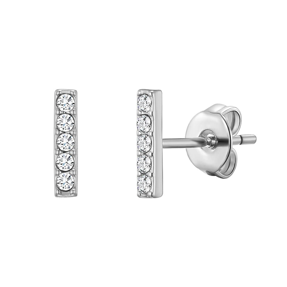 Silver Plated Bar Earrings Created with Zircondia® Crystals by Philip Jones Jewellery
