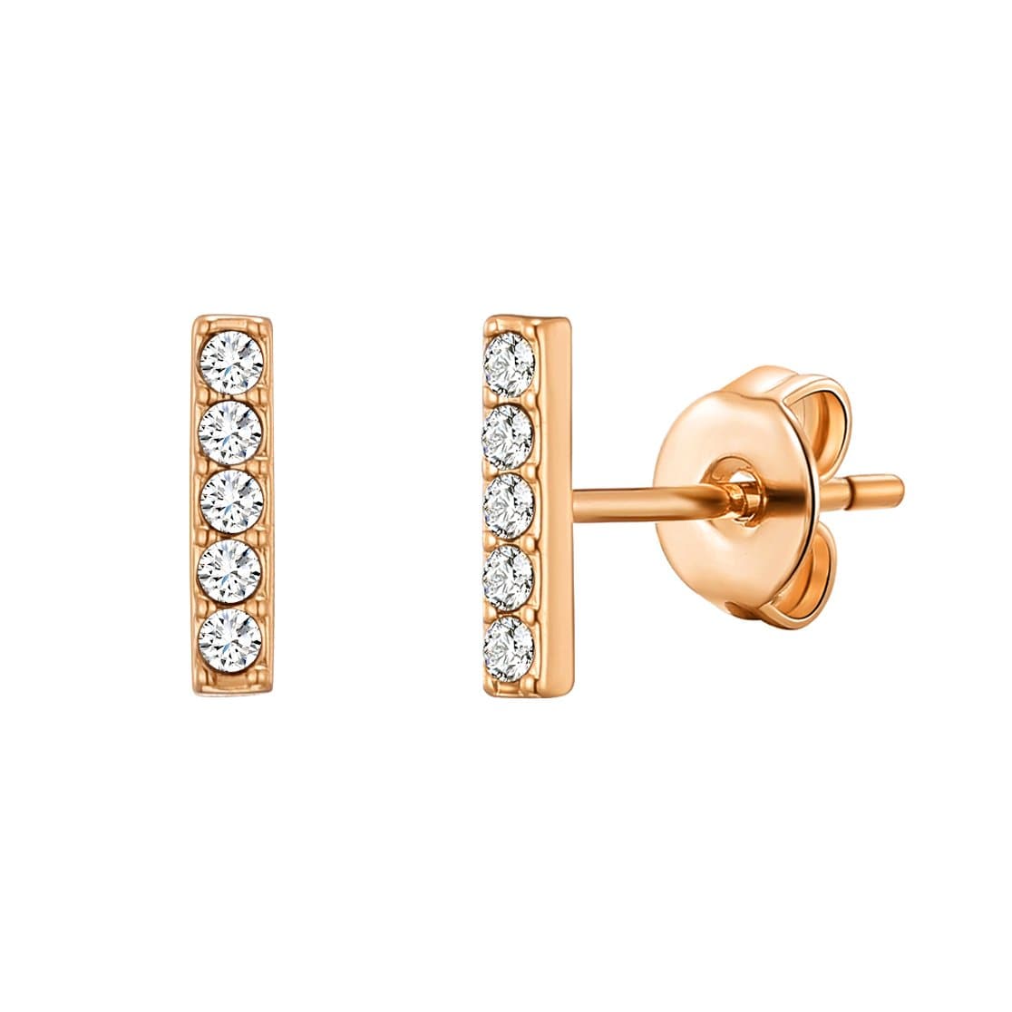 Rose Gold Plated Bar Earrings Created with Zircondia® Crystals by Philip Jones Jewellery