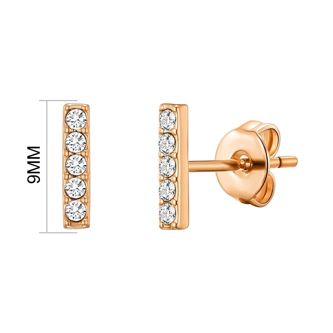 Rose Gold Plated Bar Earrings Created with Zircondia® Crystals