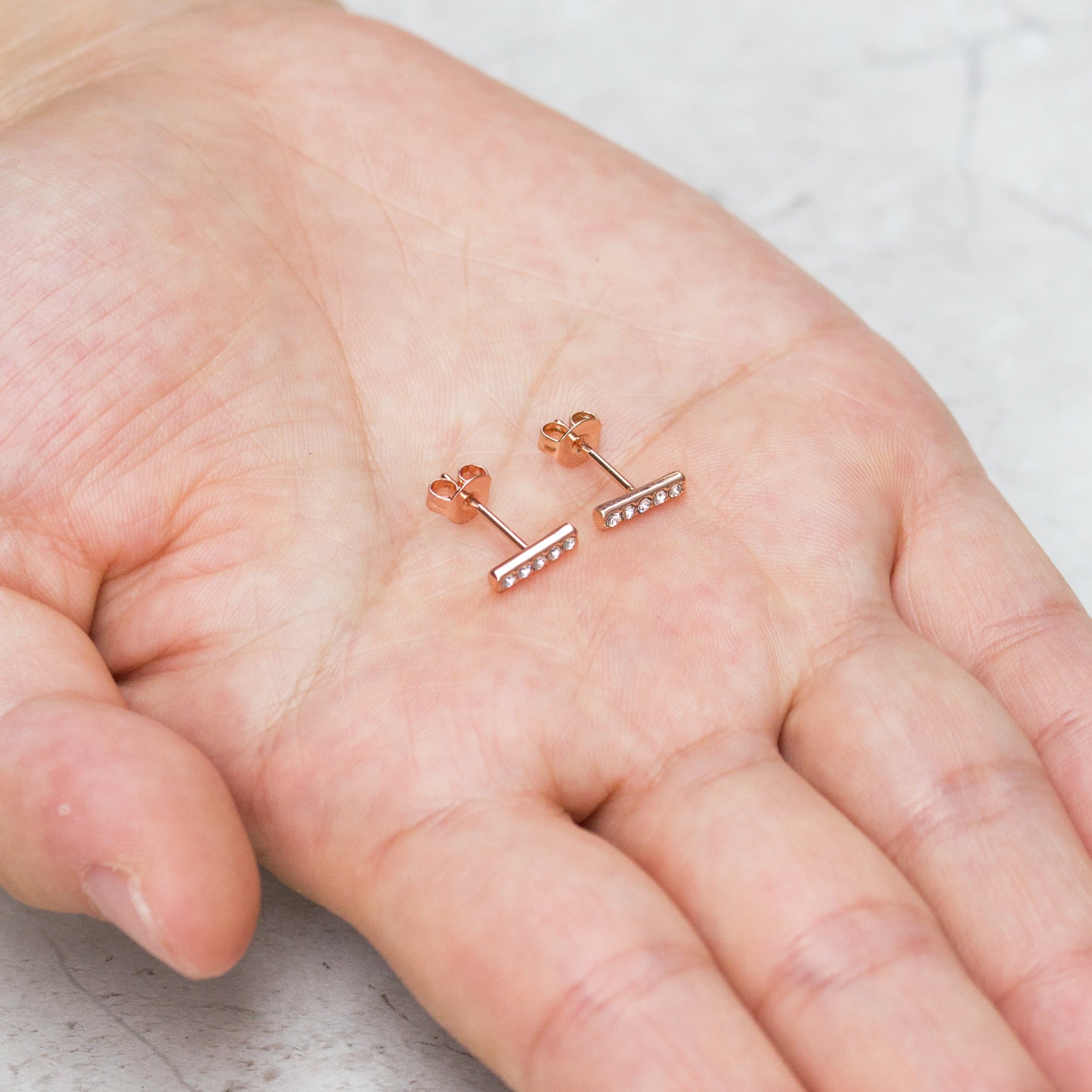 Rose Gold Plated Bar Earrings Created with Zircondia® Crystals