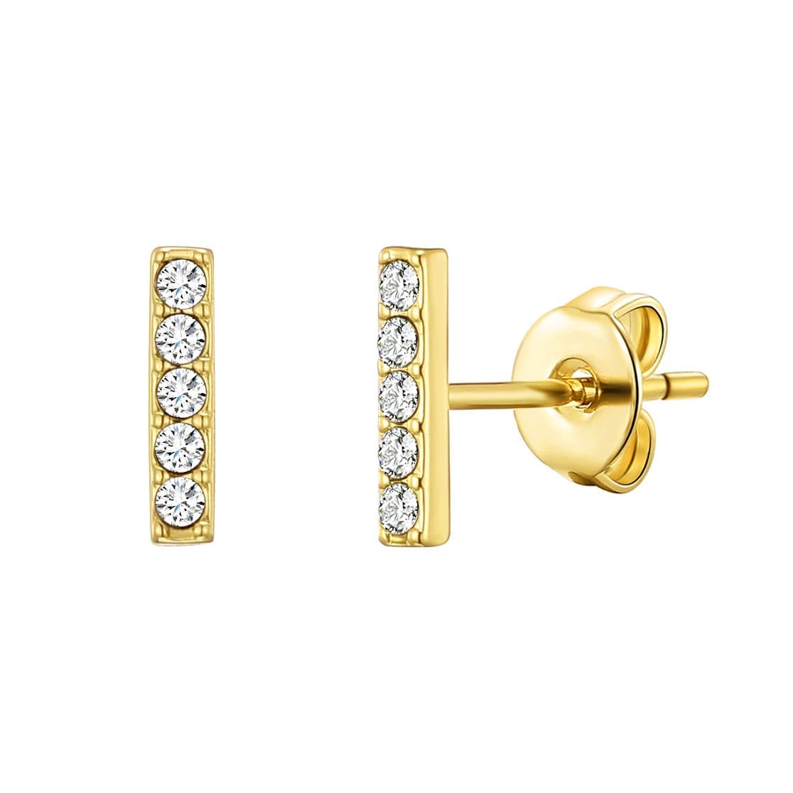 Gold Plated Bar Earrings Created with Zircondia® Crystals by Philip Jones Jewellery