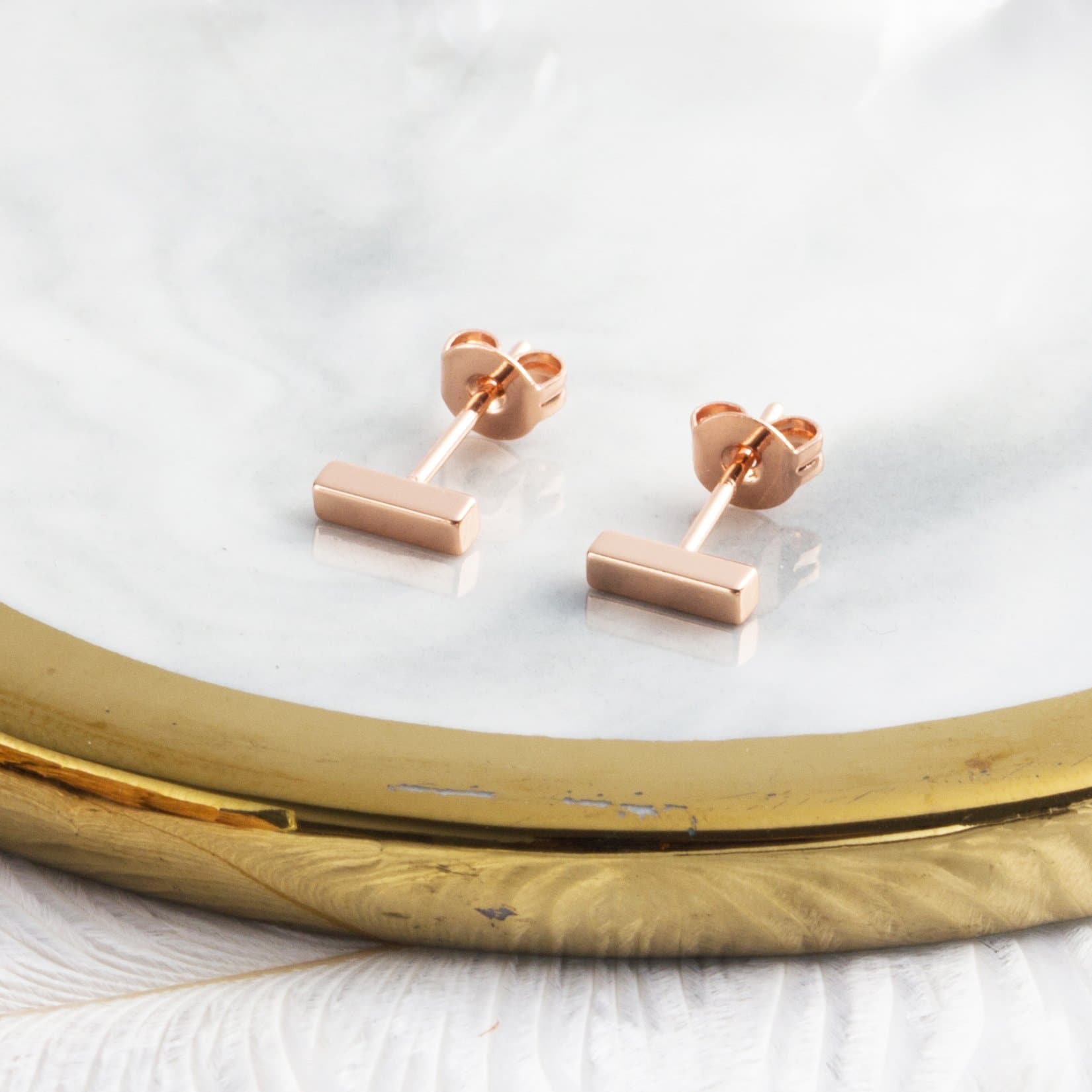 Rose Plated Gold Bar Earrings