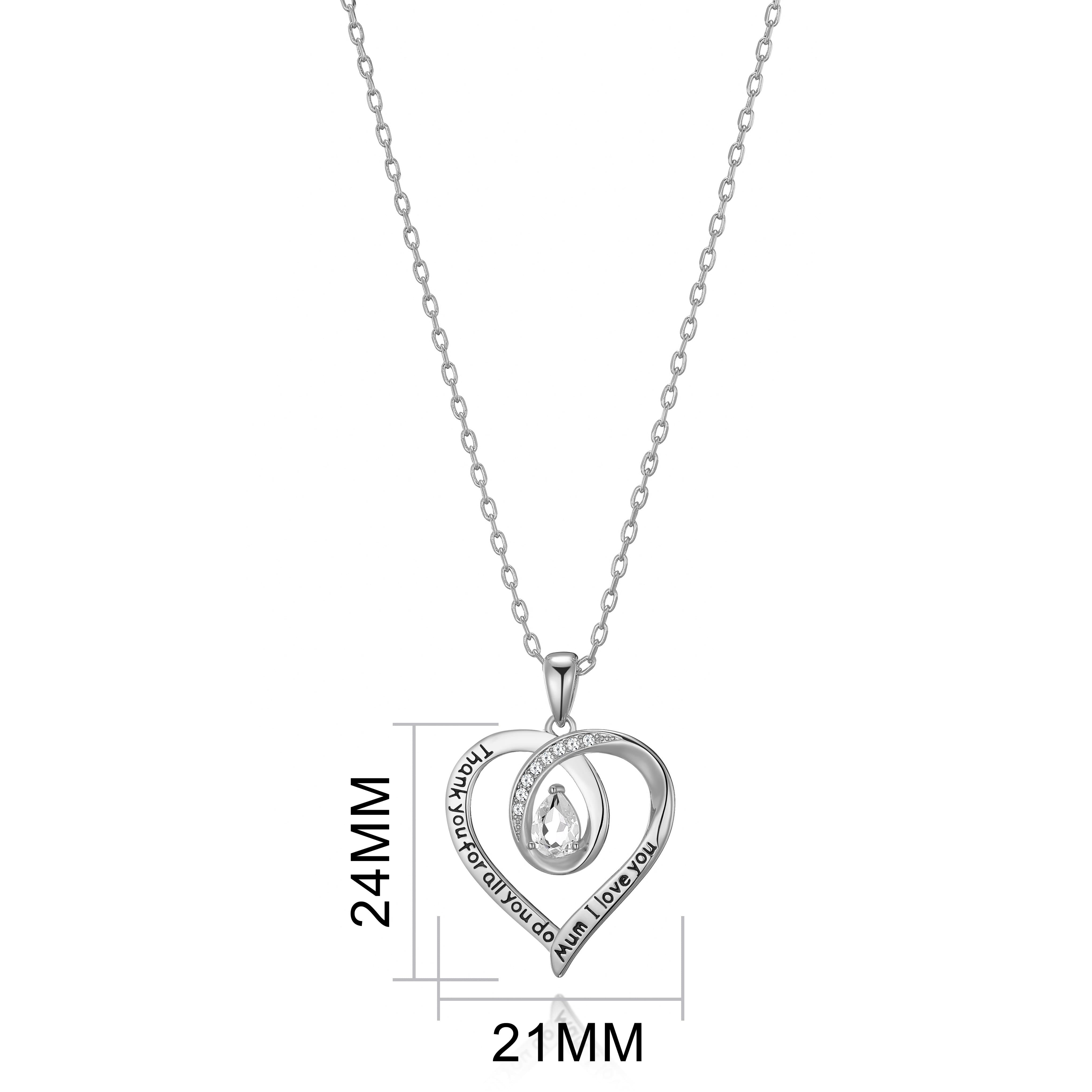 Silver Plated Mum I Love You Quote Necklace Created with Zircondia® Crystals