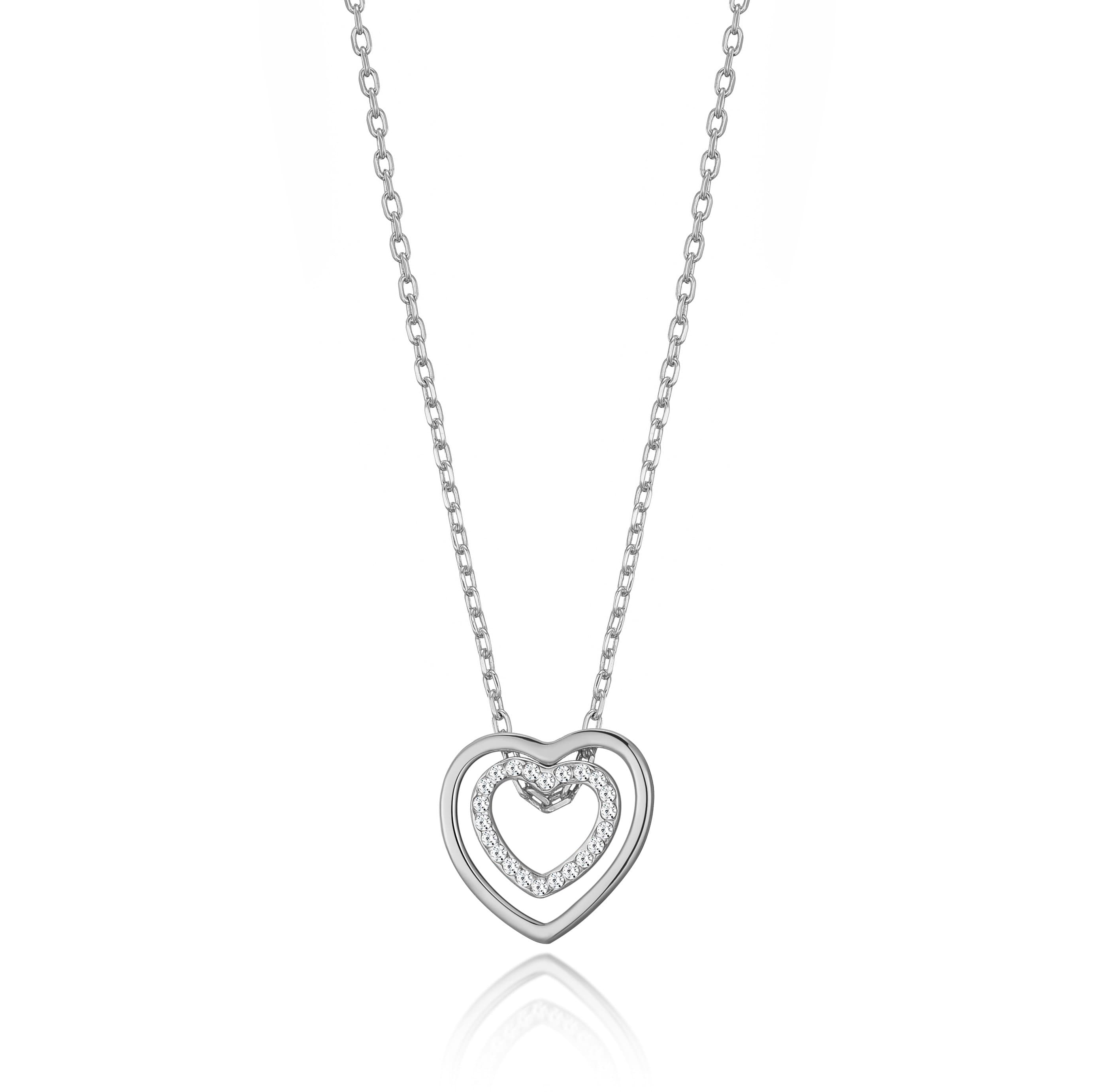 Silver Plated Double Heart Necklace Created with Zircondia® Crystals